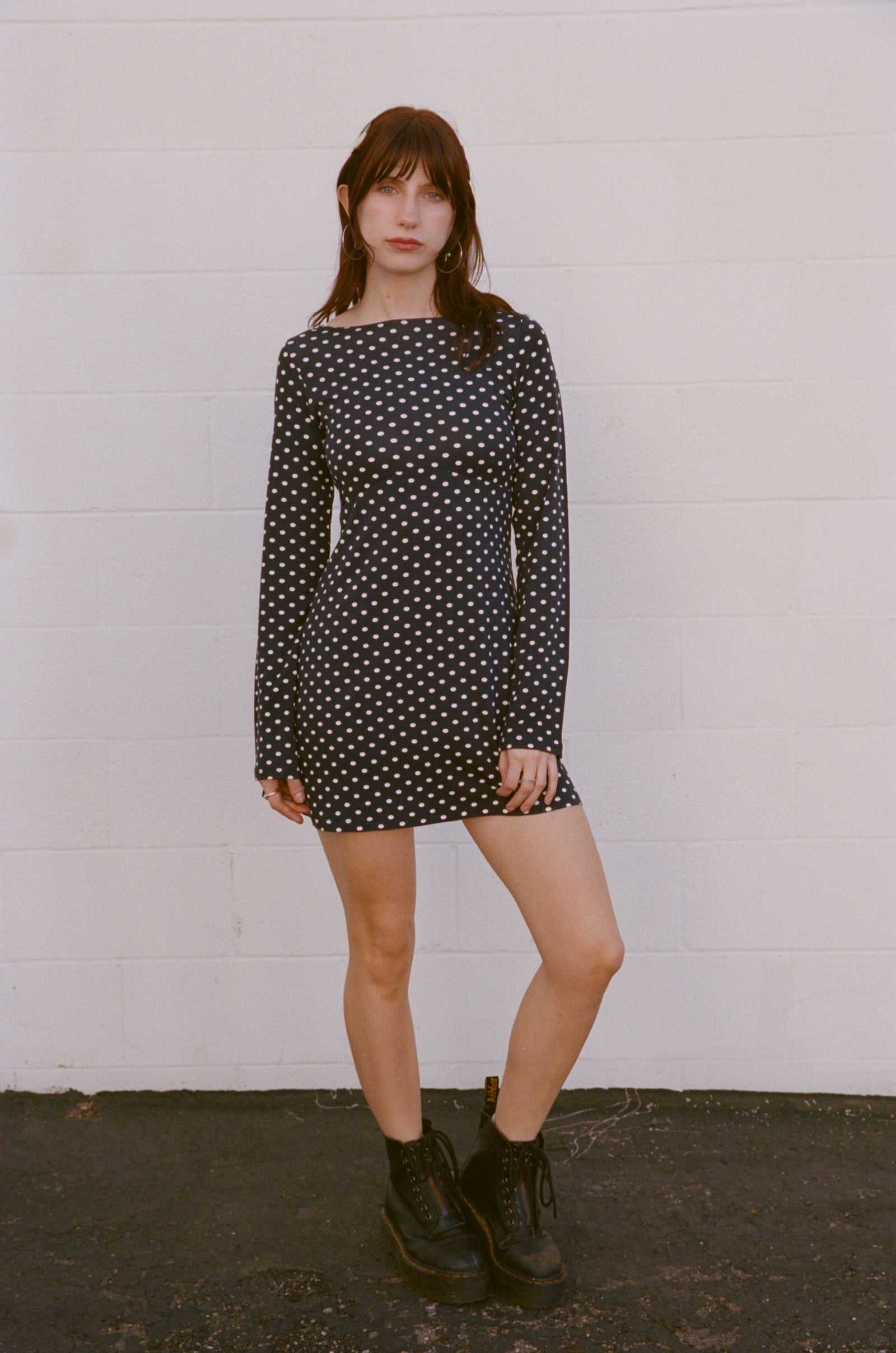 BOATNECK DRESS IN DOMINO DOT