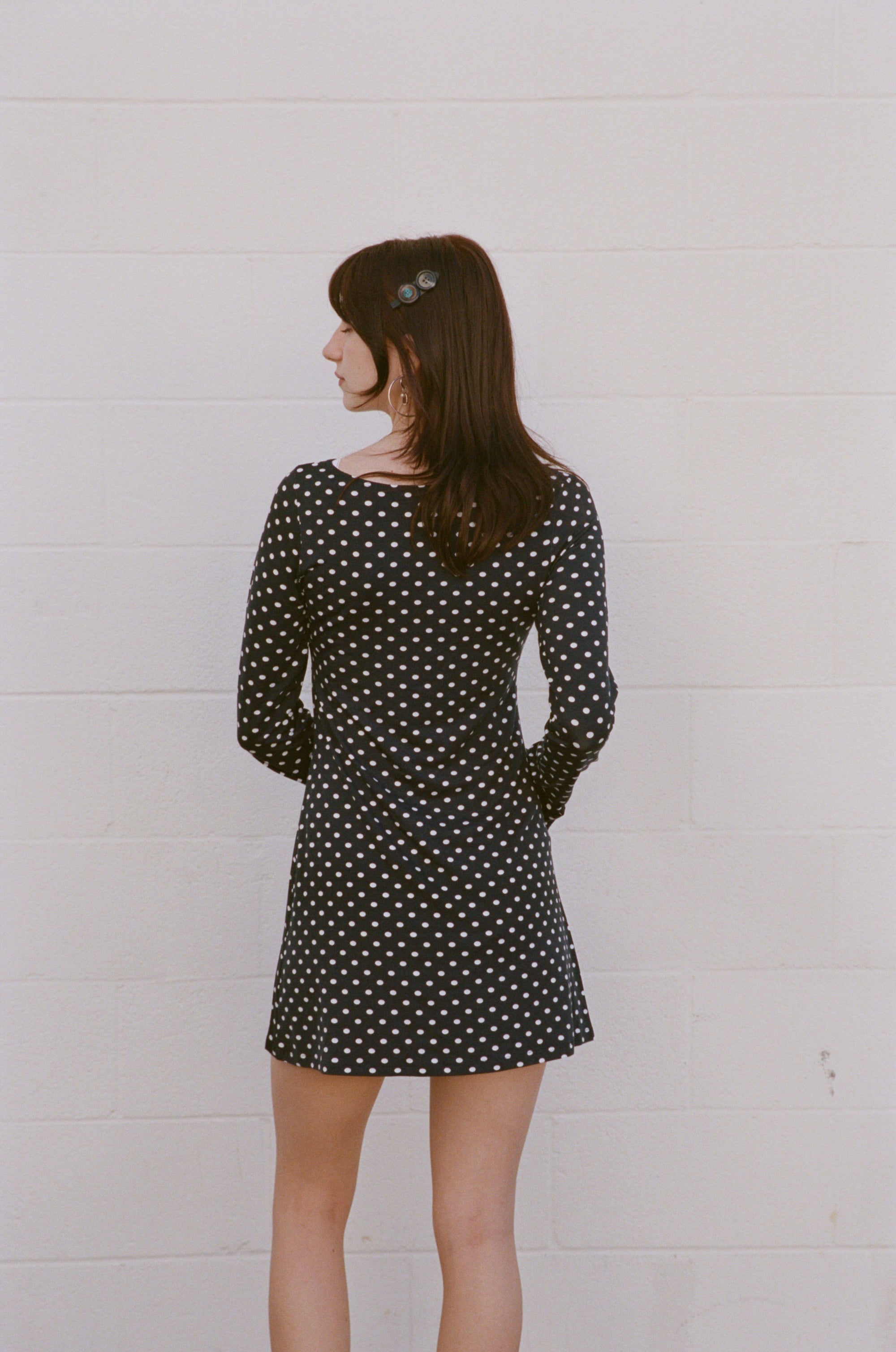 BOATNECK DRESS IN DOMINO DOT