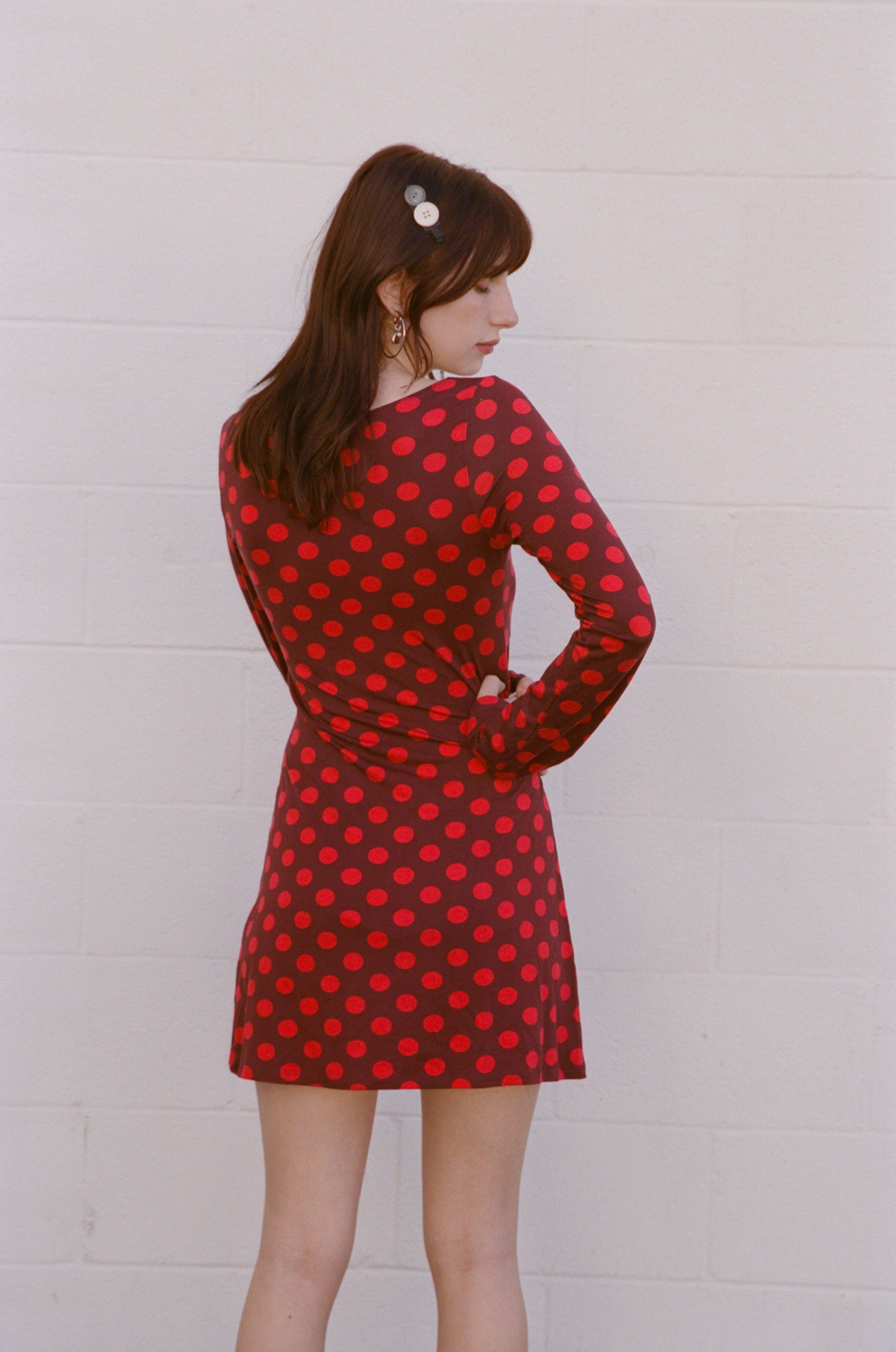 BOATNECK DRESS IN SCARLET DOT