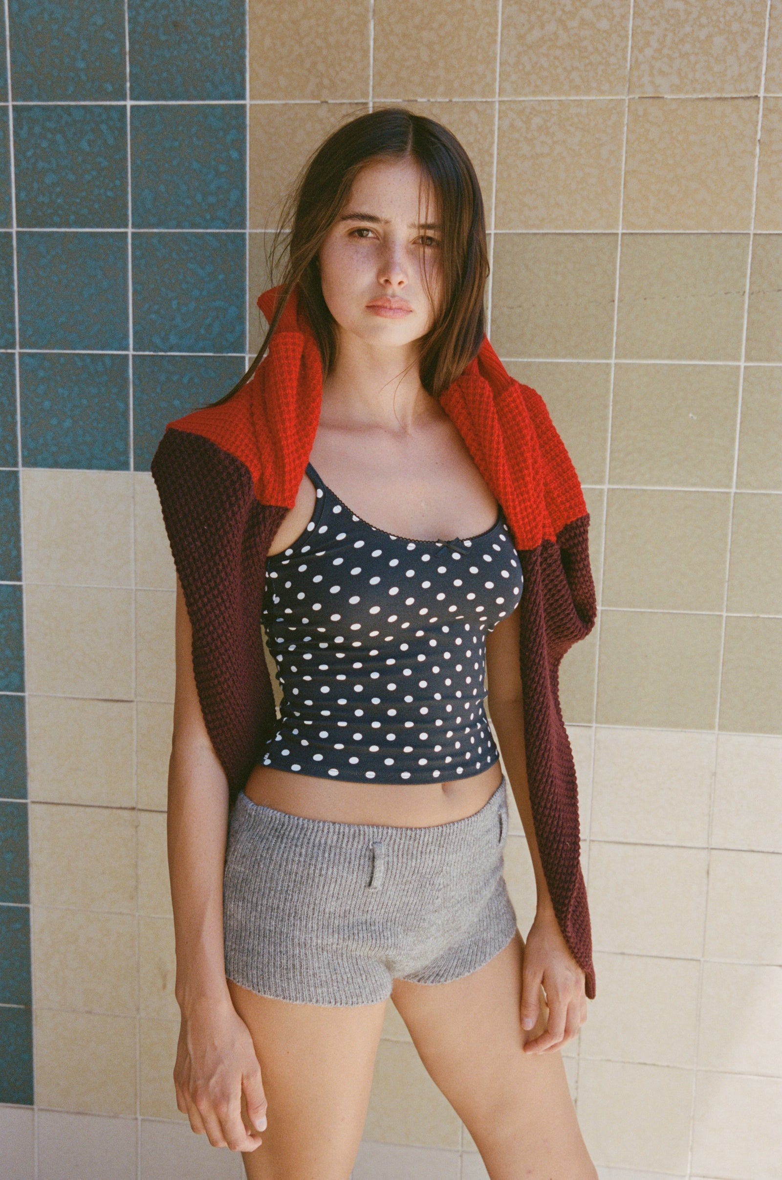 SCOOP BACK CAMI IN DOMINO DOT