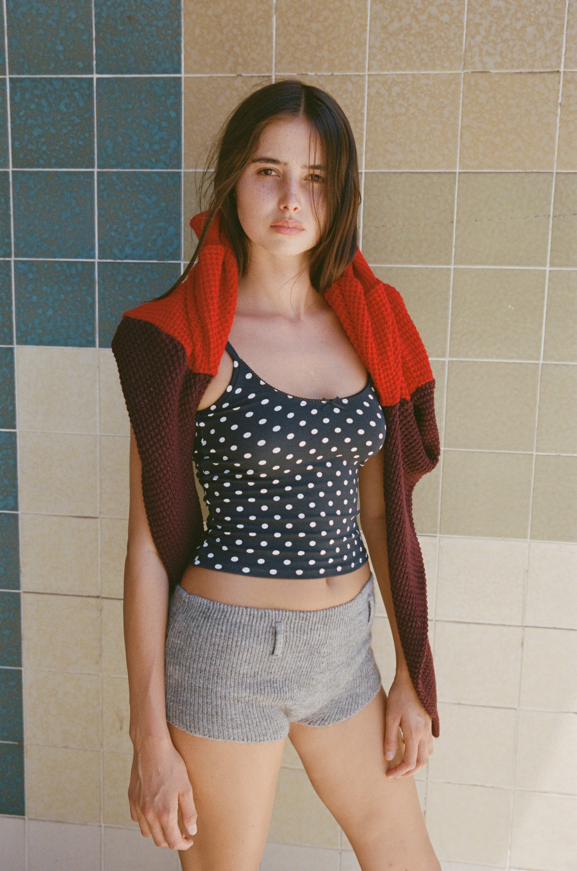 SCOOP BACK CAMI IN DOMINO DOT