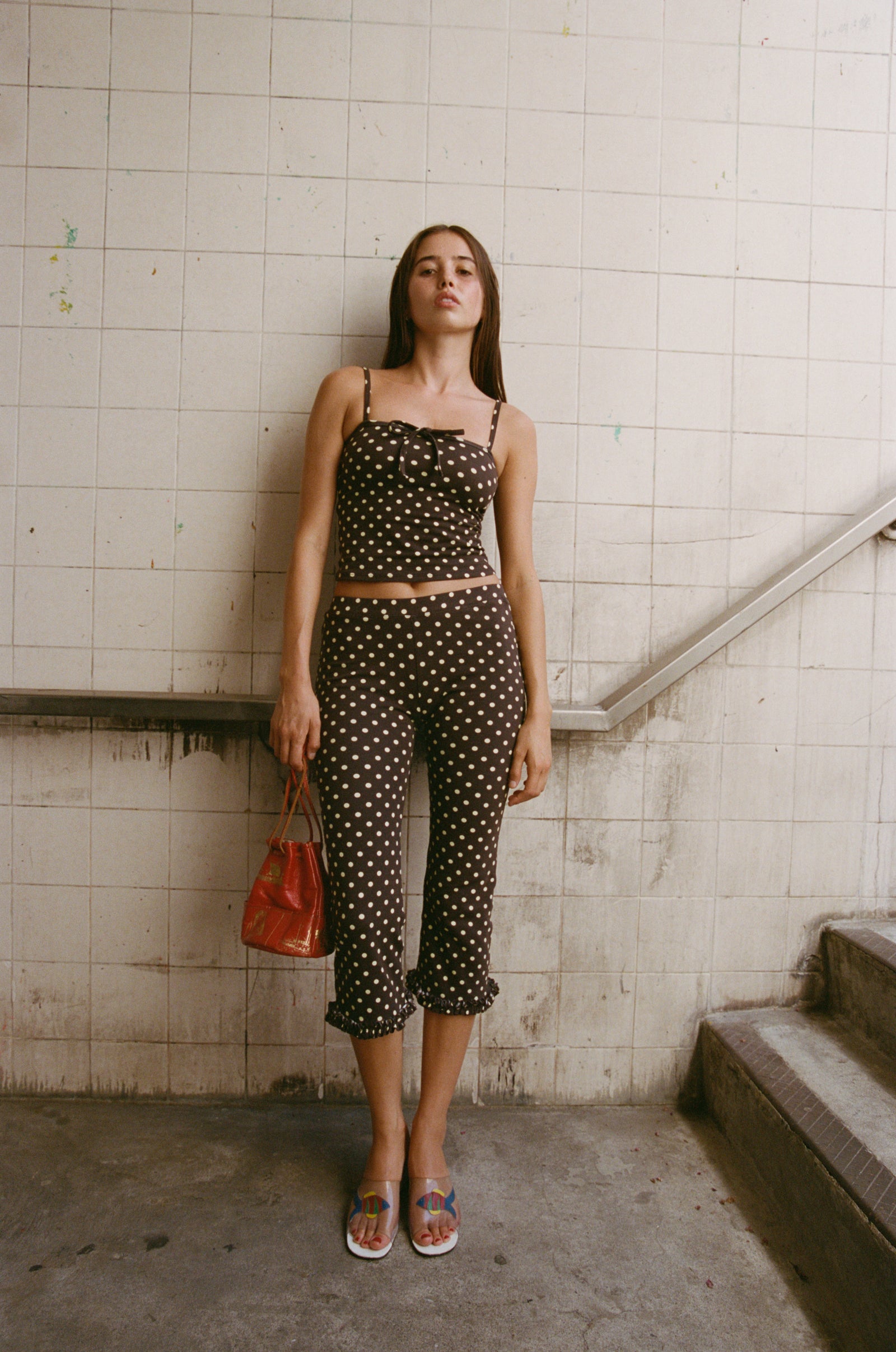 TIE CAMI IN ESPRESSO DOT