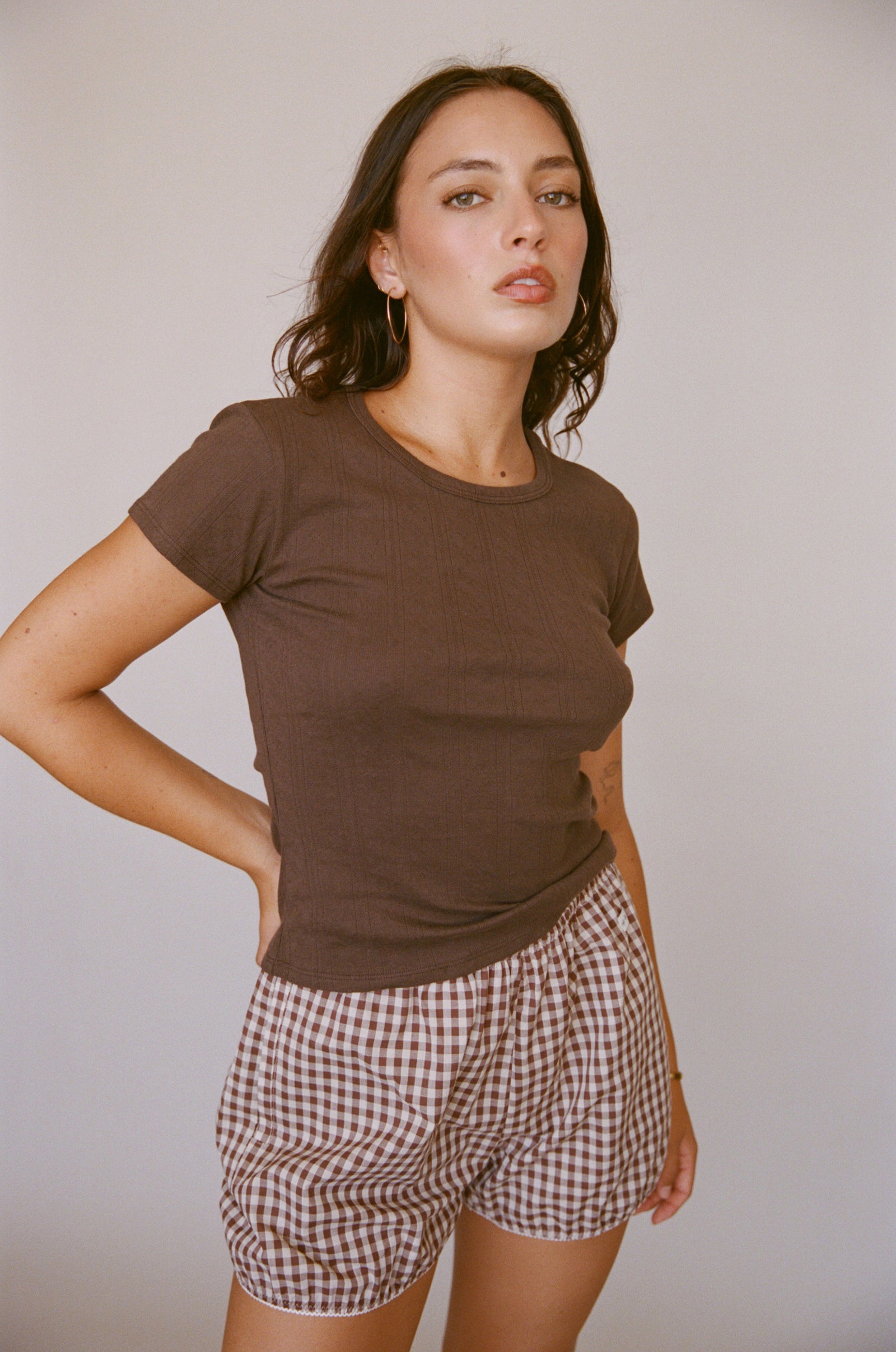 PERFECT T-SHIRT IN COCOA POINTELLE