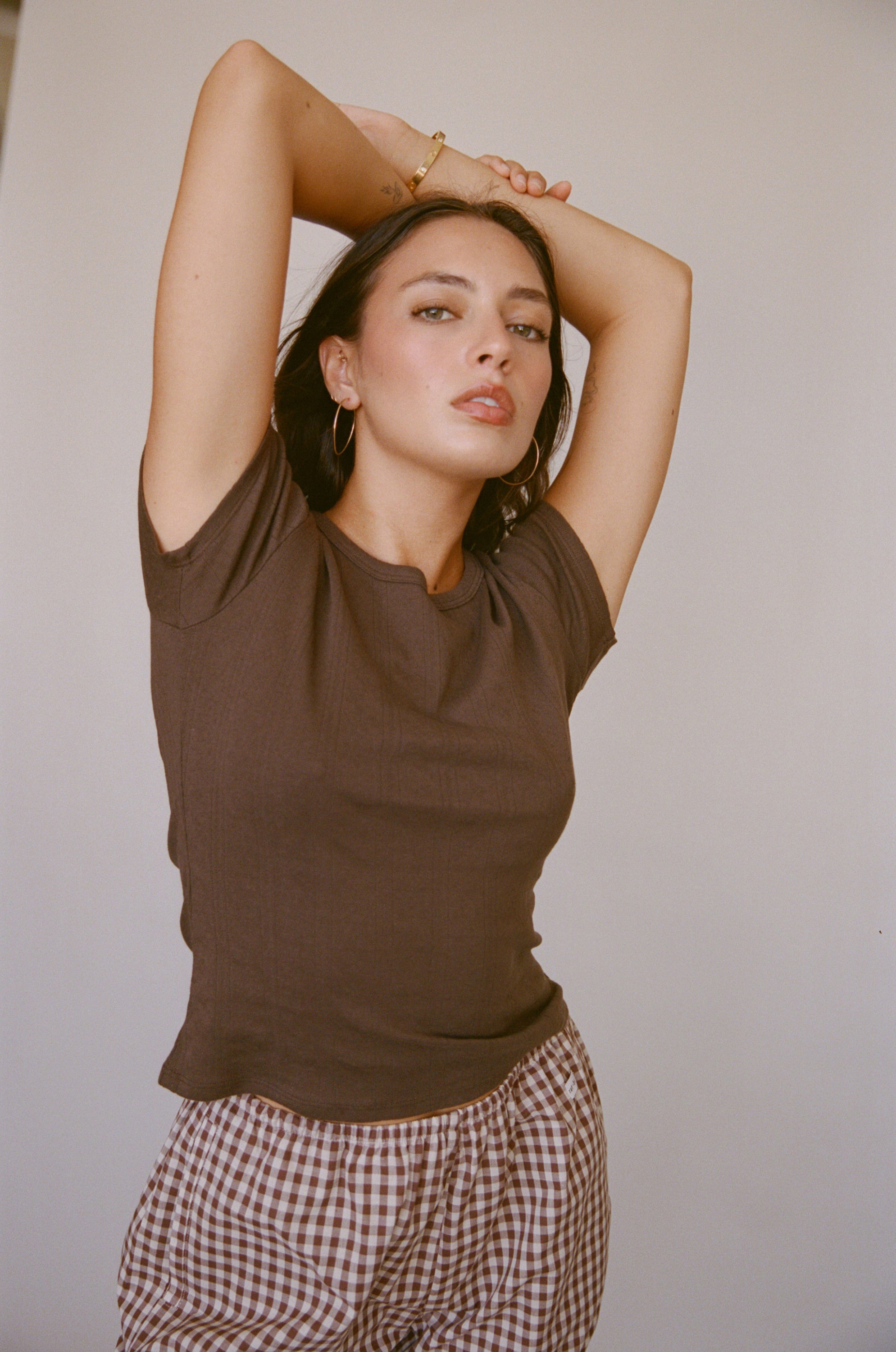 PERFECT T-SHIRT IN COCOA POINTELLE