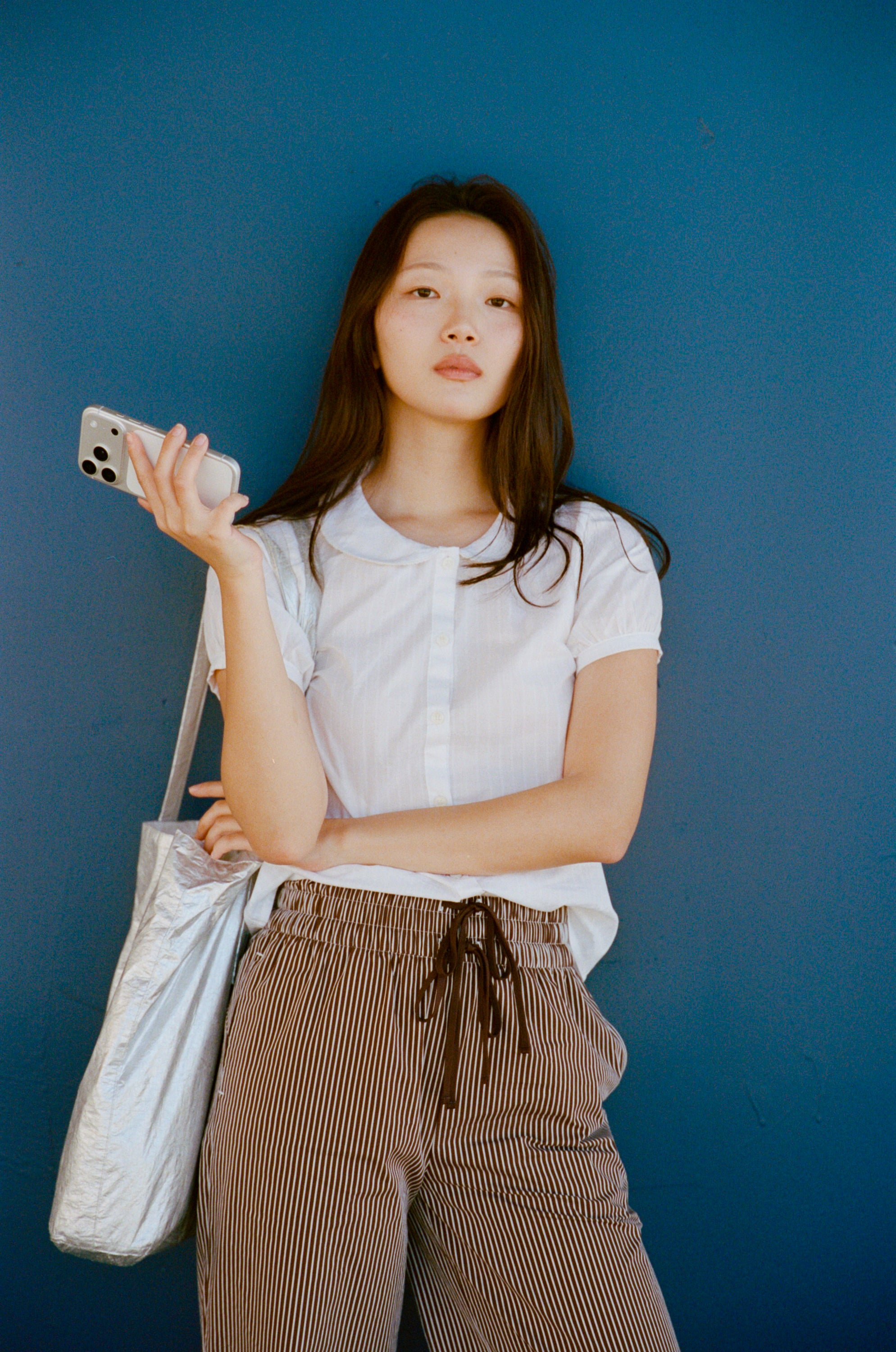 PUFF SLEEVE BUTTON DOWN IN CLOUD DOBBY