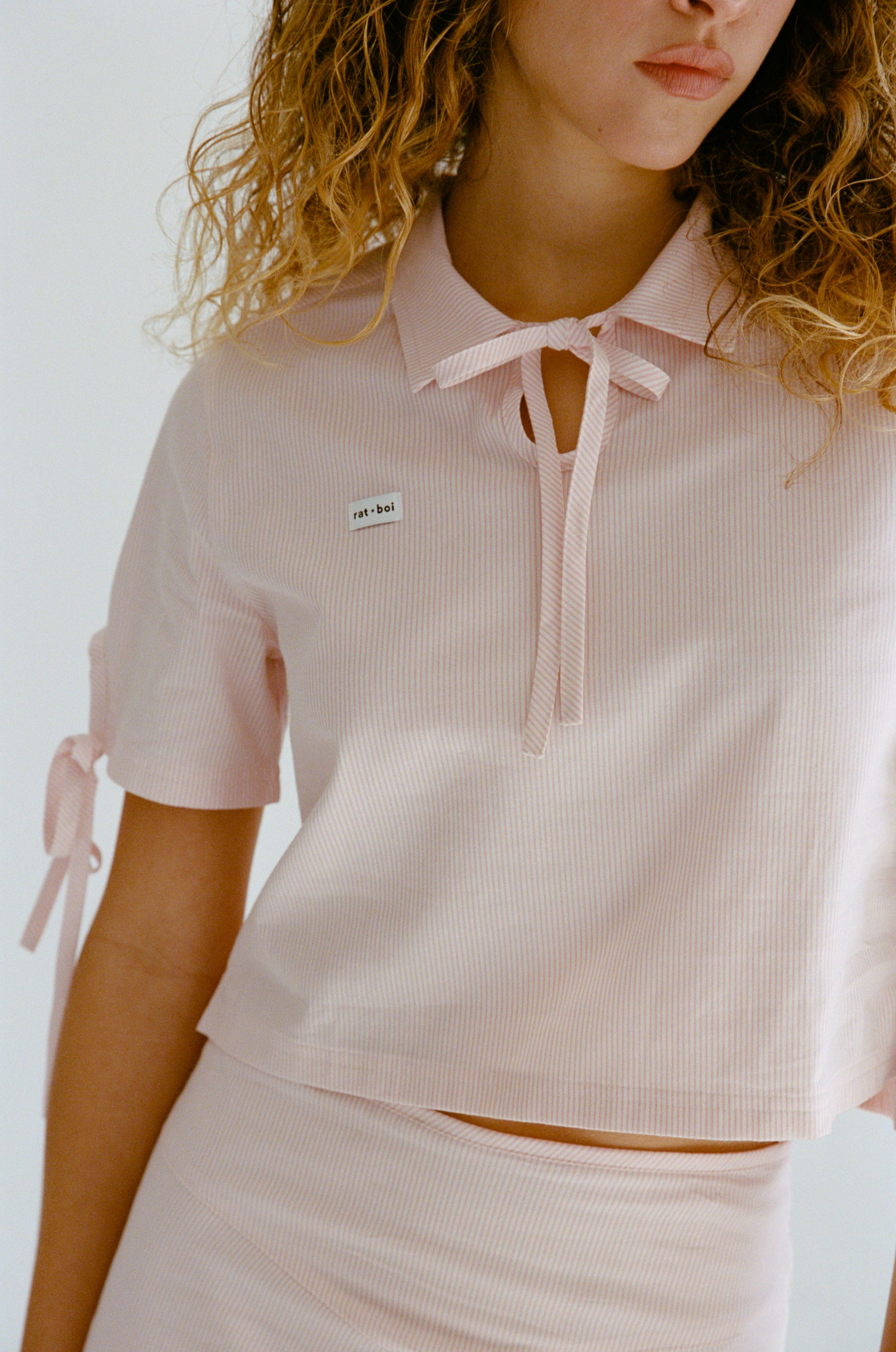 TIE POLO IN BLUSH STRIPE