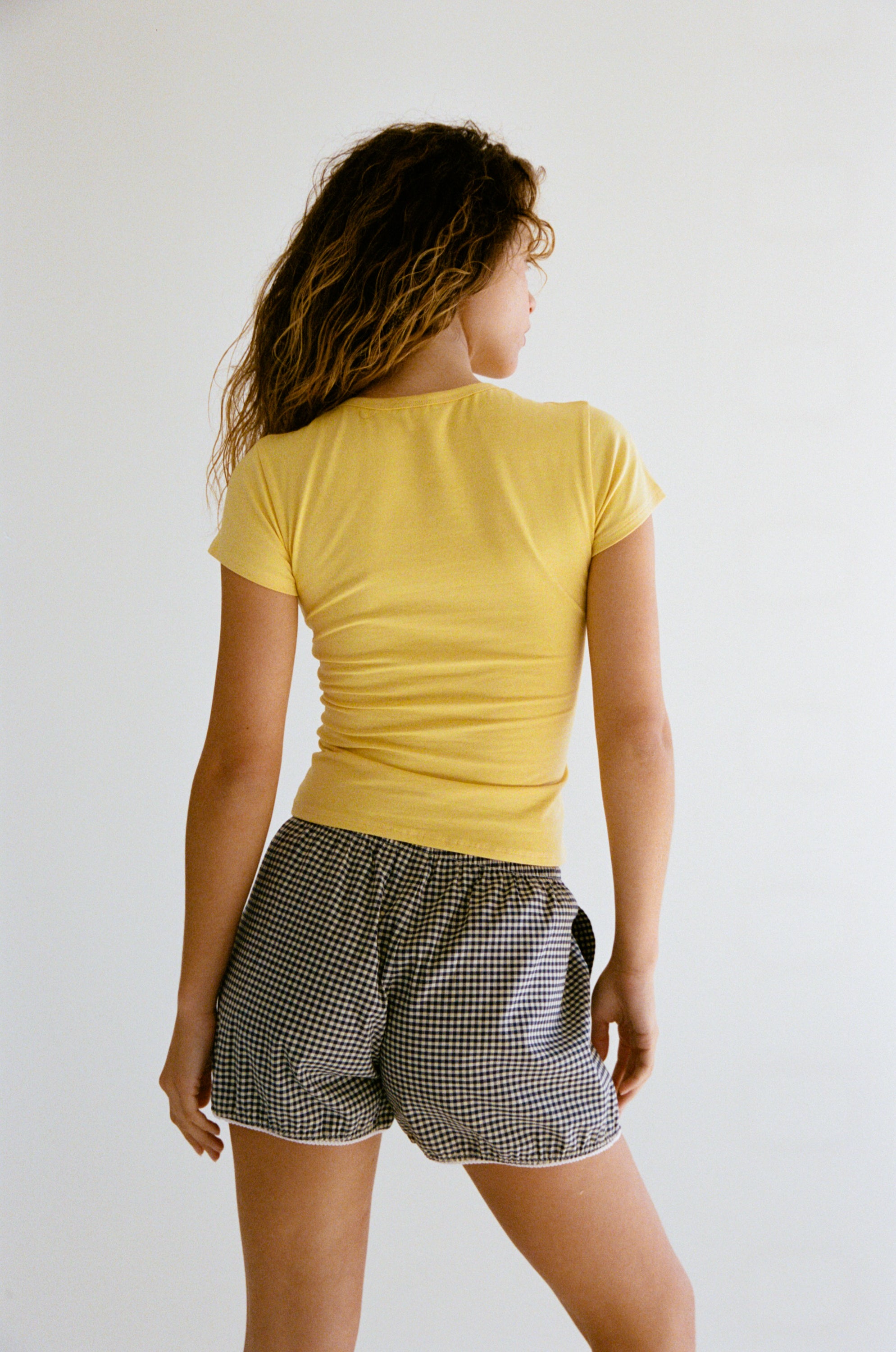 EASY BLOOMER SHORT IN NAVY GINGHAM