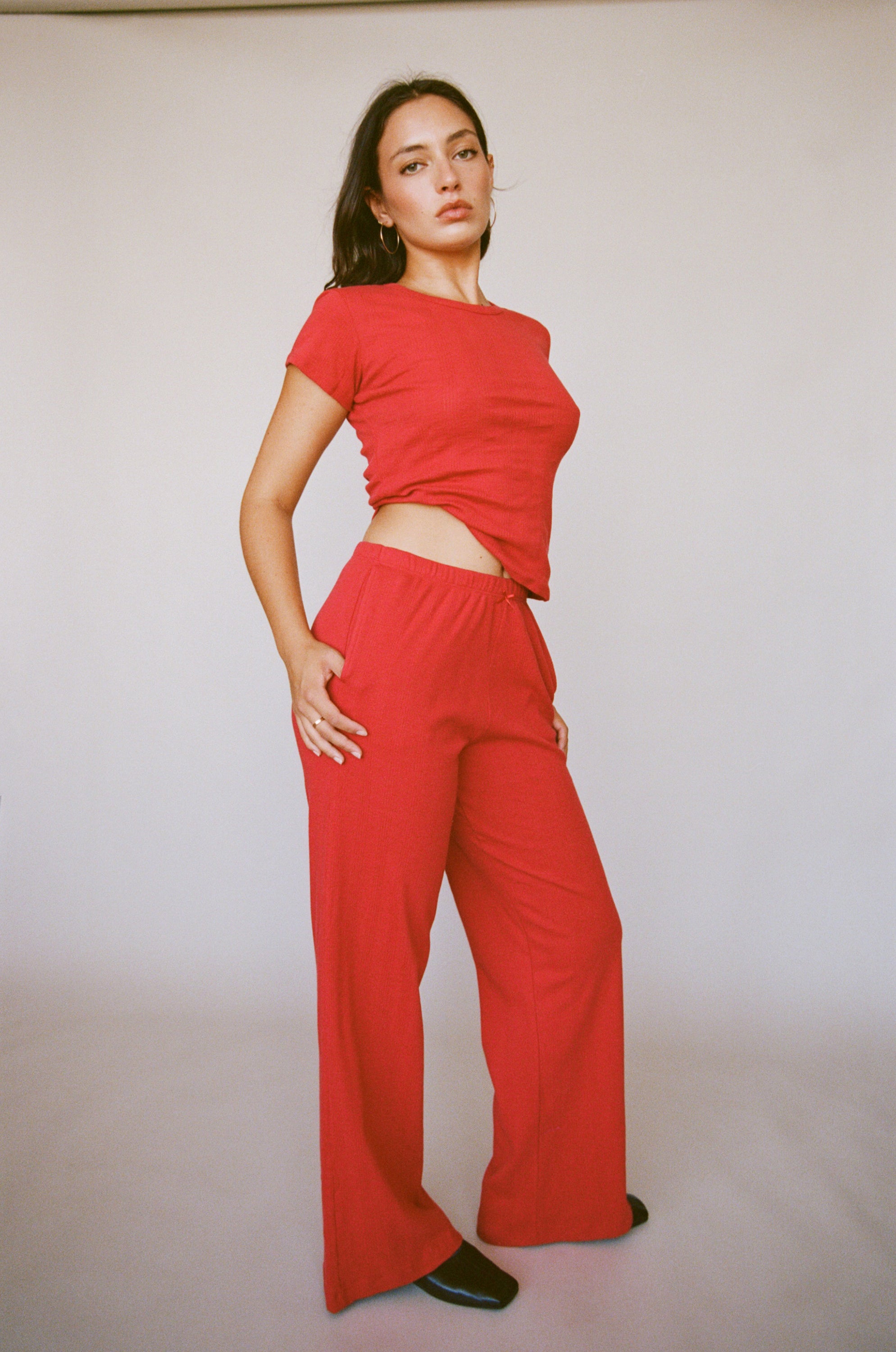 POINTELLE EASY PANT IN CHERRY