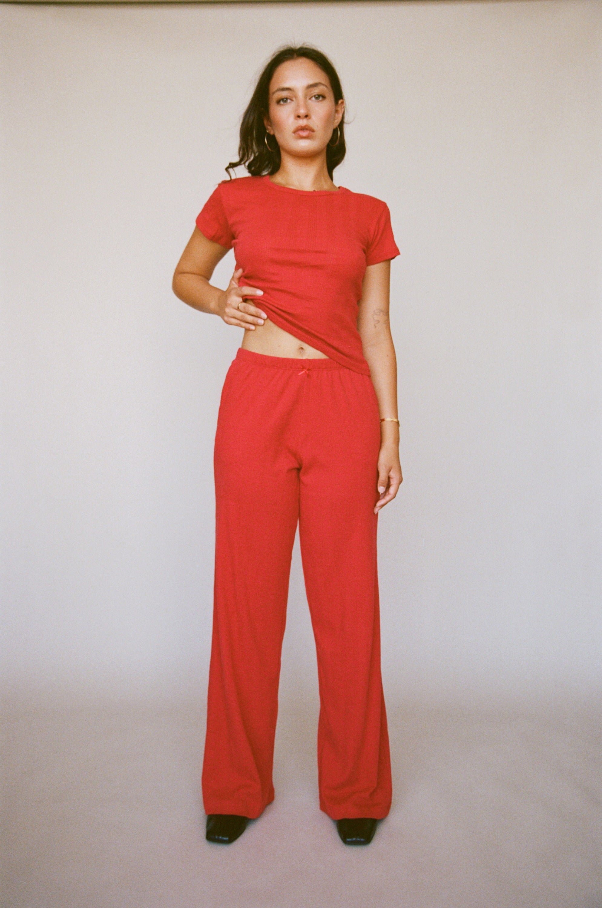 POINTELLE EASY PANT IN CHERRY