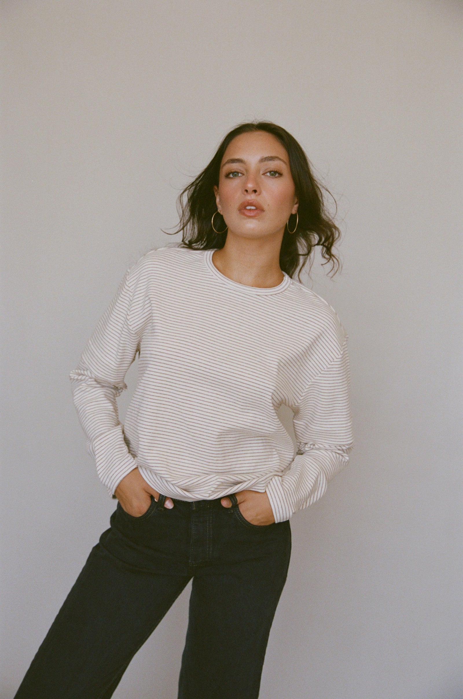 SKATE LONG SLEEVE IN ECRU STRIPE