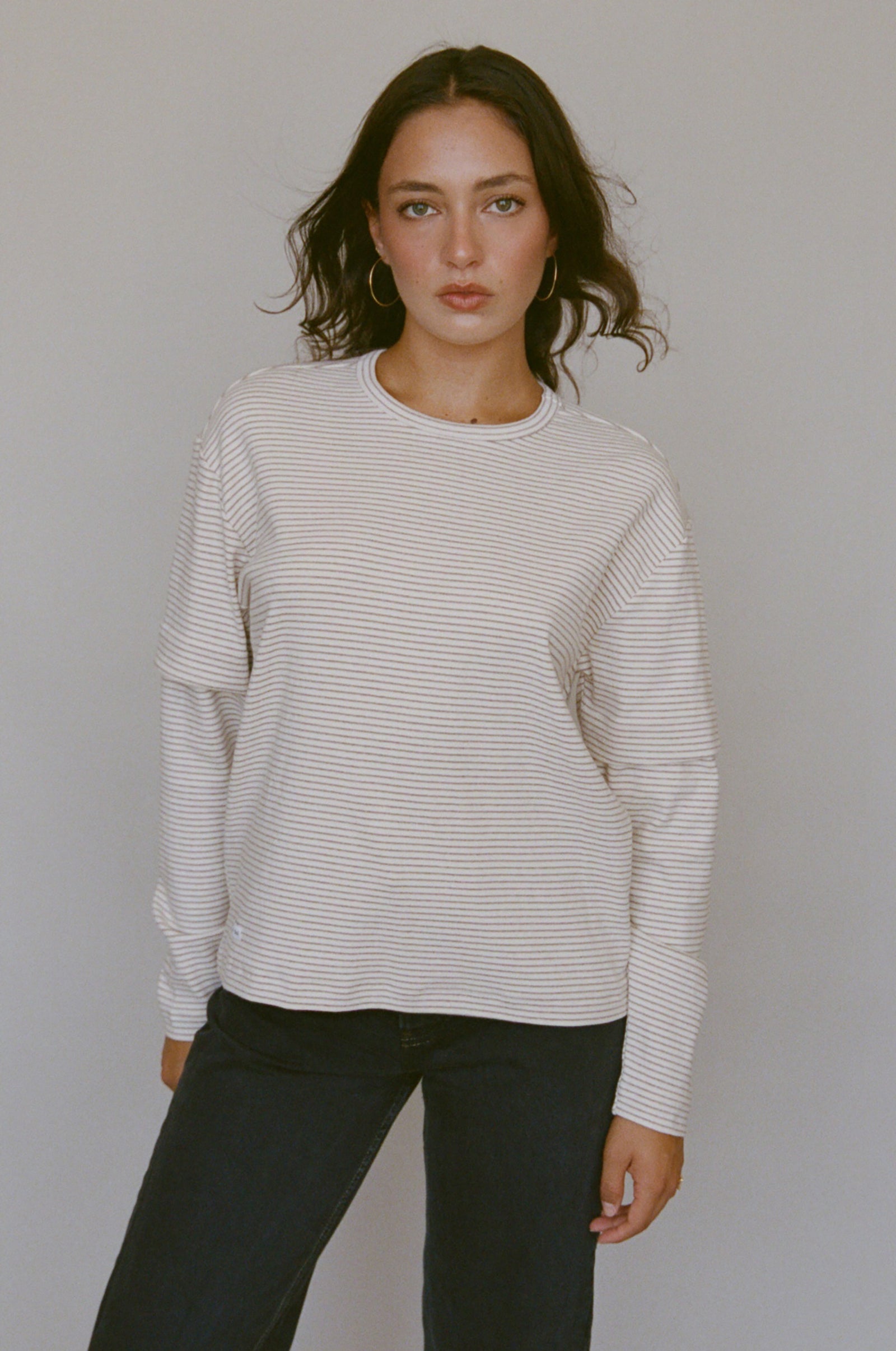 SKATE LONG SLEEVE IN ECRU STRIPE