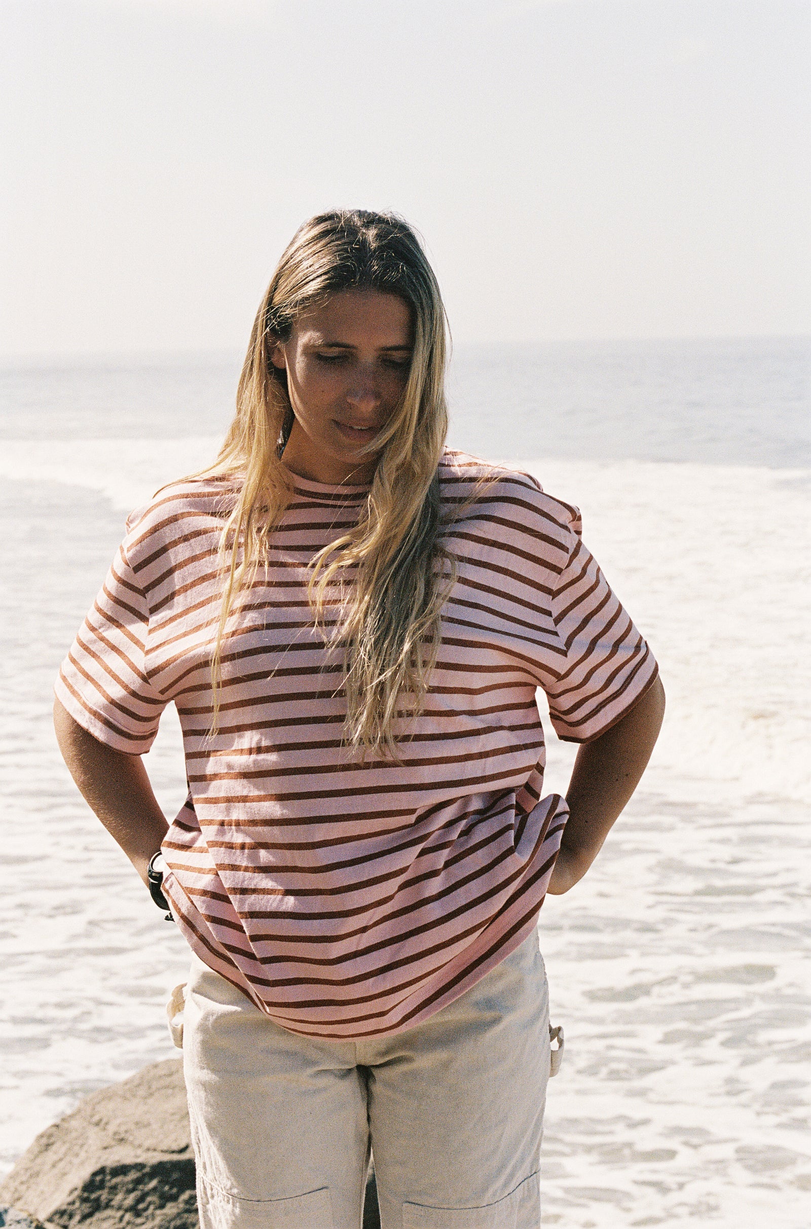 OVERSIZED BOIFRIEND T-SHIRT IN MOCHA STRIPE