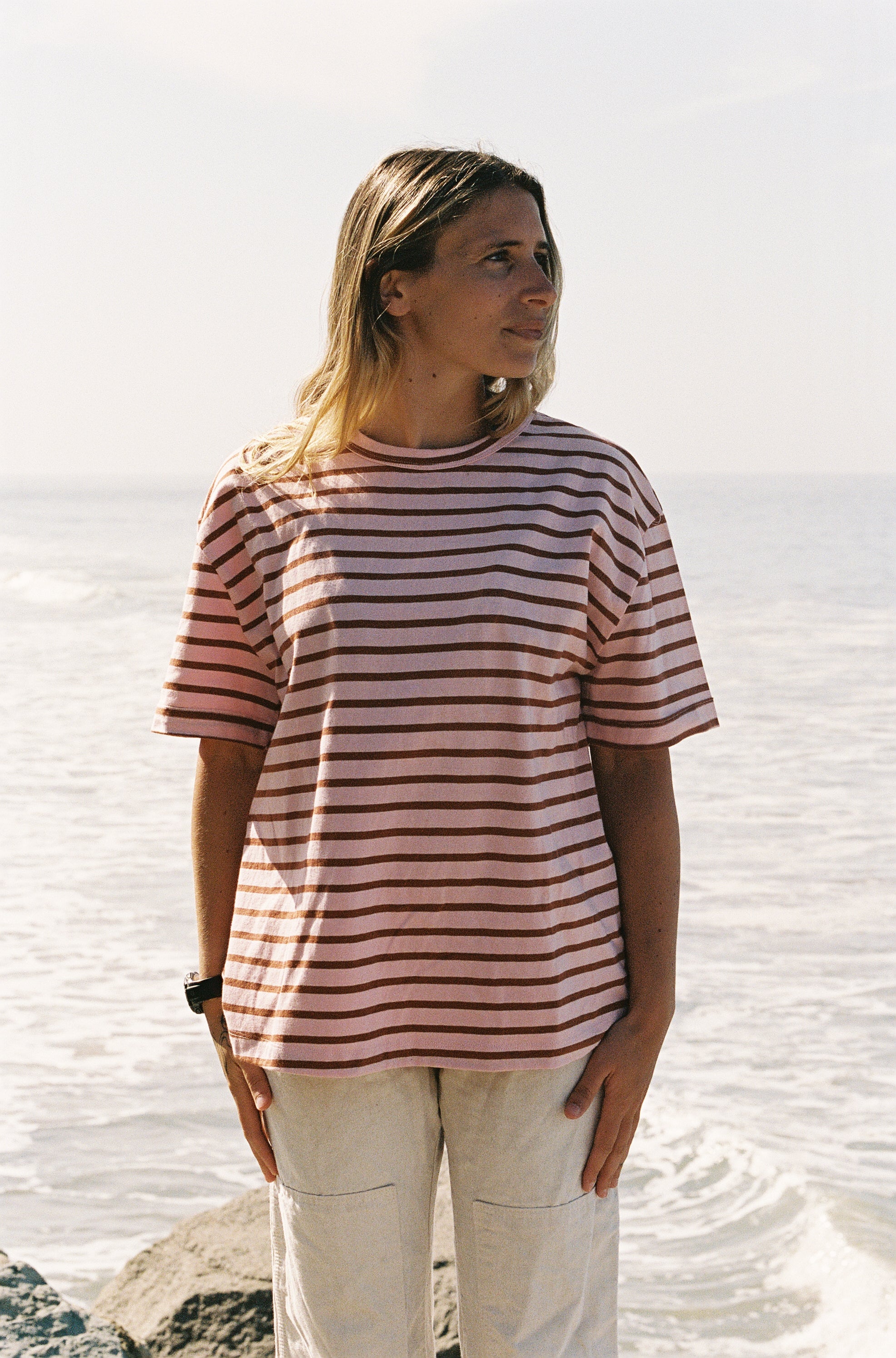 OVERSIZED BOIFRIEND T-SHIRT IN MOCHA STRIPE