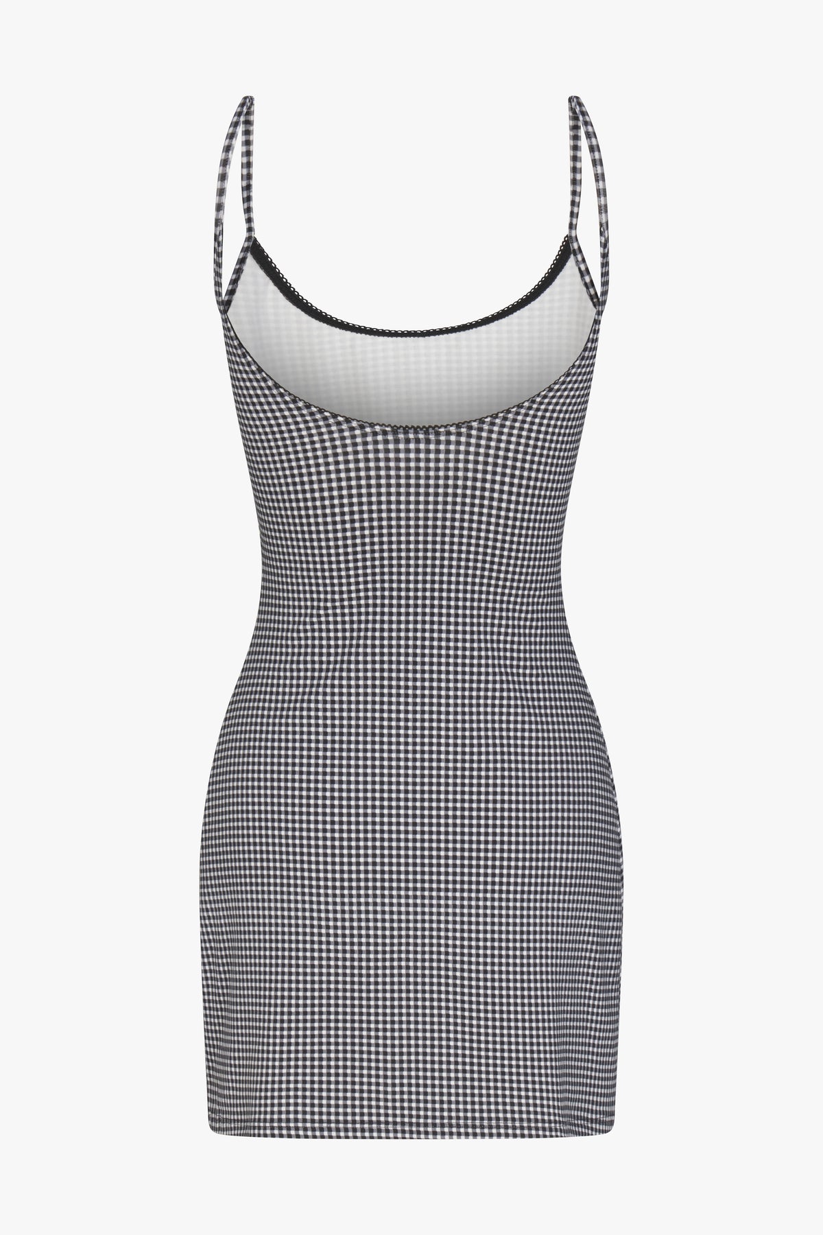 SCOOP BACK CAMI DRESS IN BLACK GINGHAM