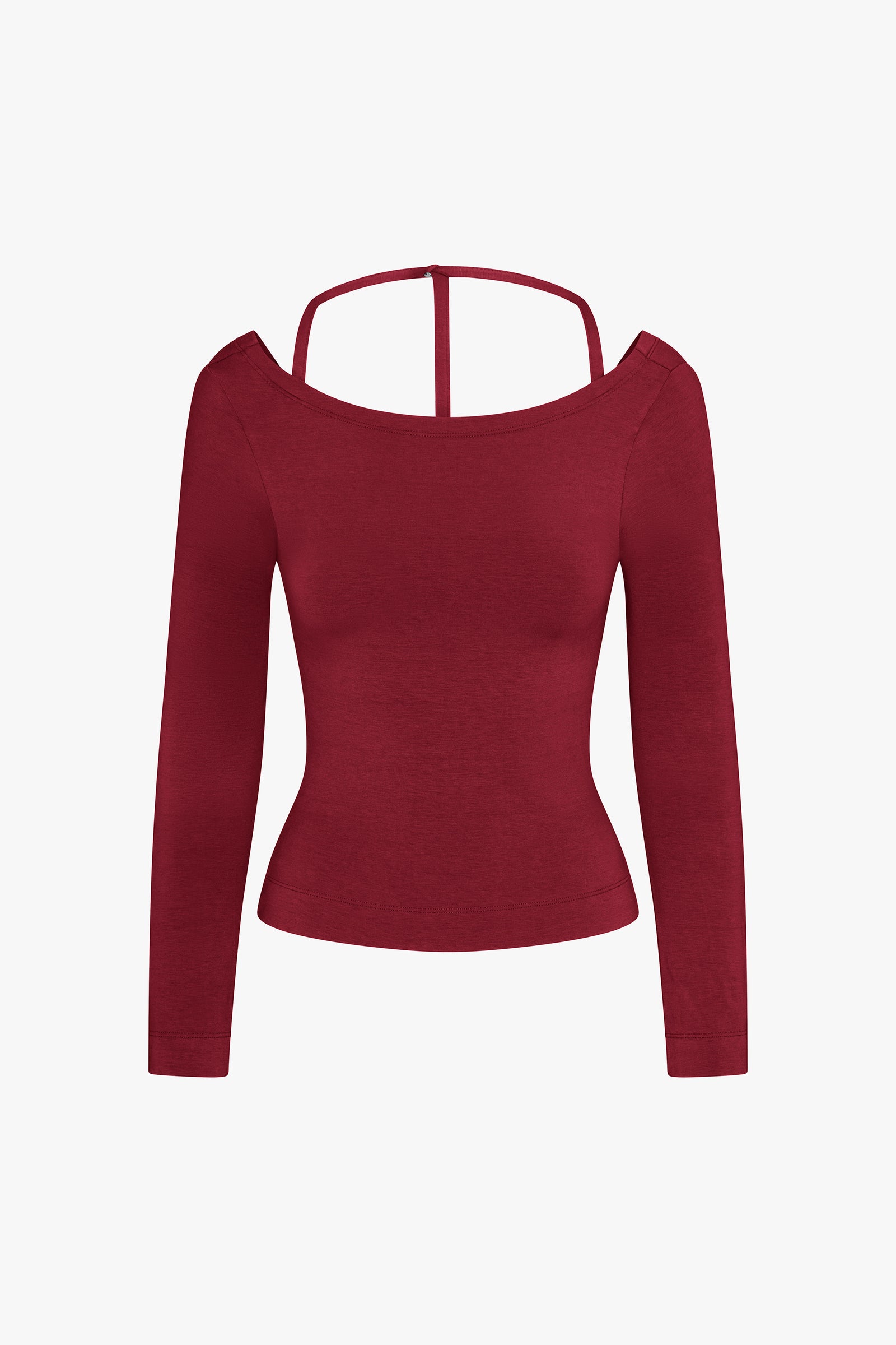 COWL BACK LONG SLEEVE IN BORDEAUX