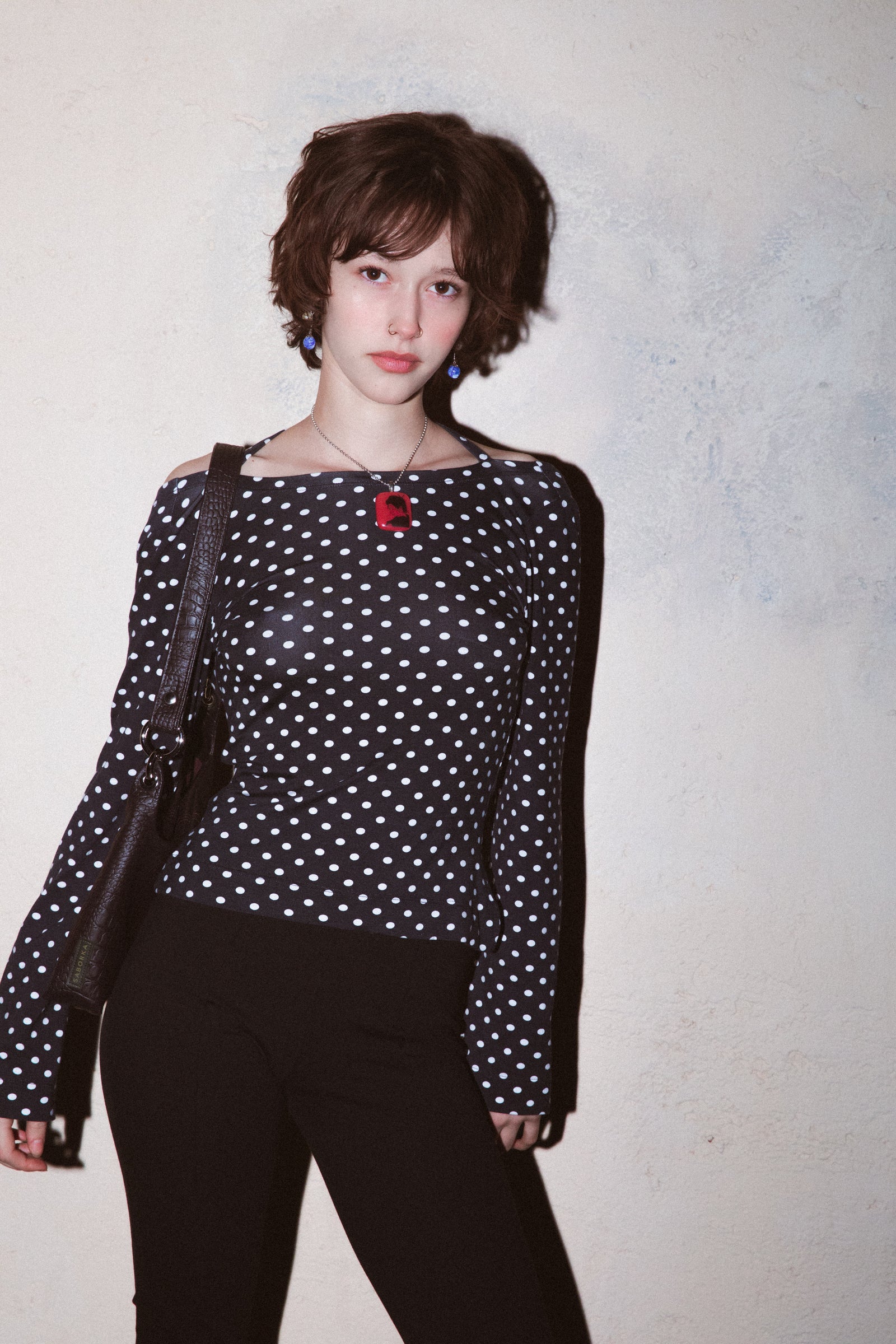 COWL BACK LONG SLEEVE IN DOMINO DOT