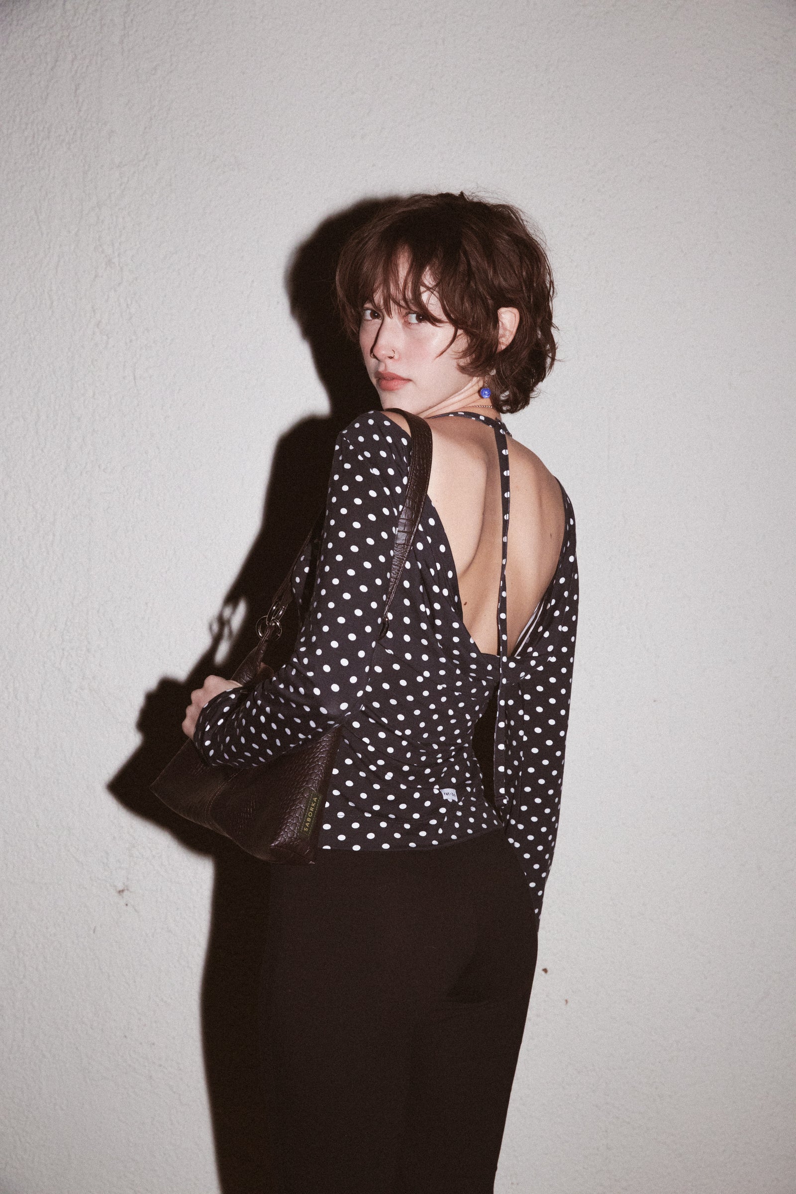 COWL BACK LONG SLEEVE IN DOMINO DOT