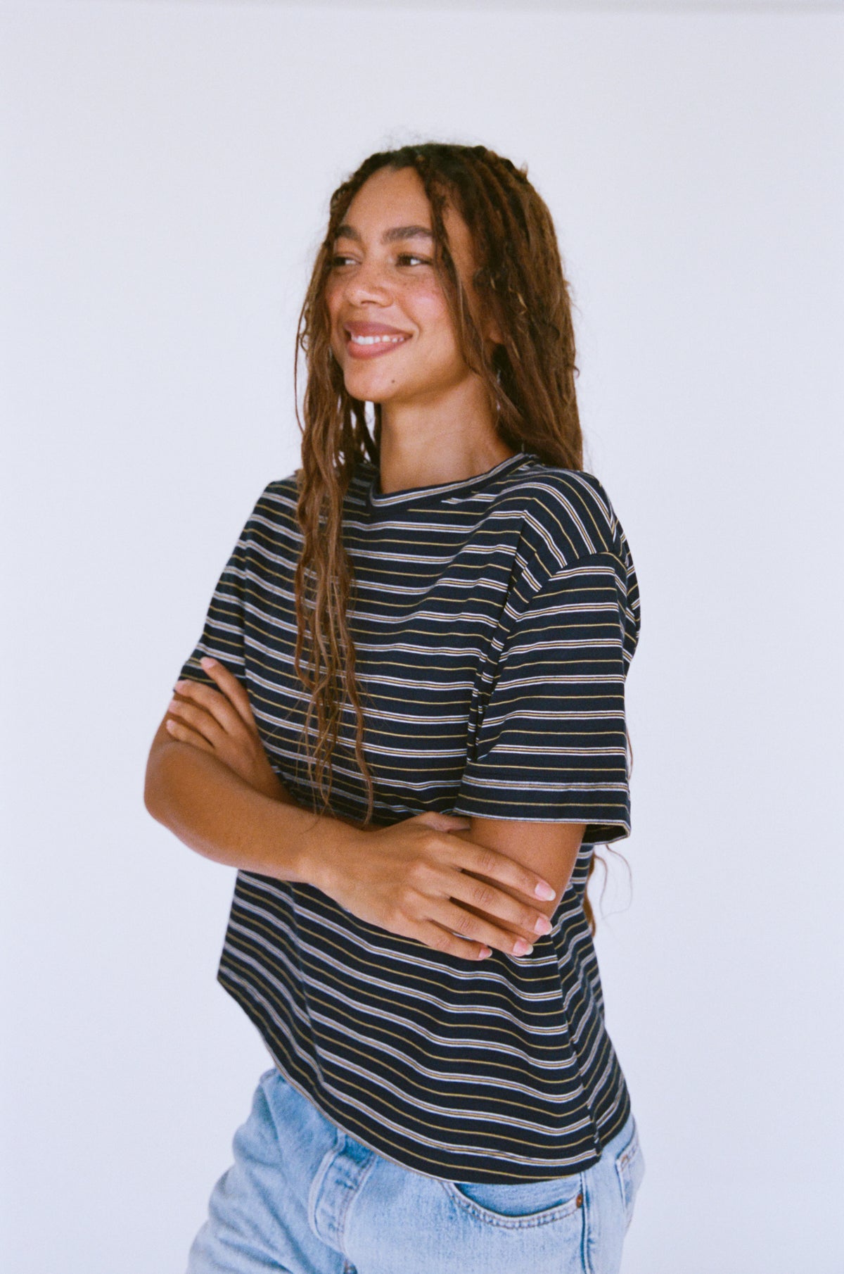 OVERSIZED BOIFRIEND T-SHIRT IN NAVY STRIPE