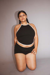 LINED CONTRAST HALTER TOP IN ONYX