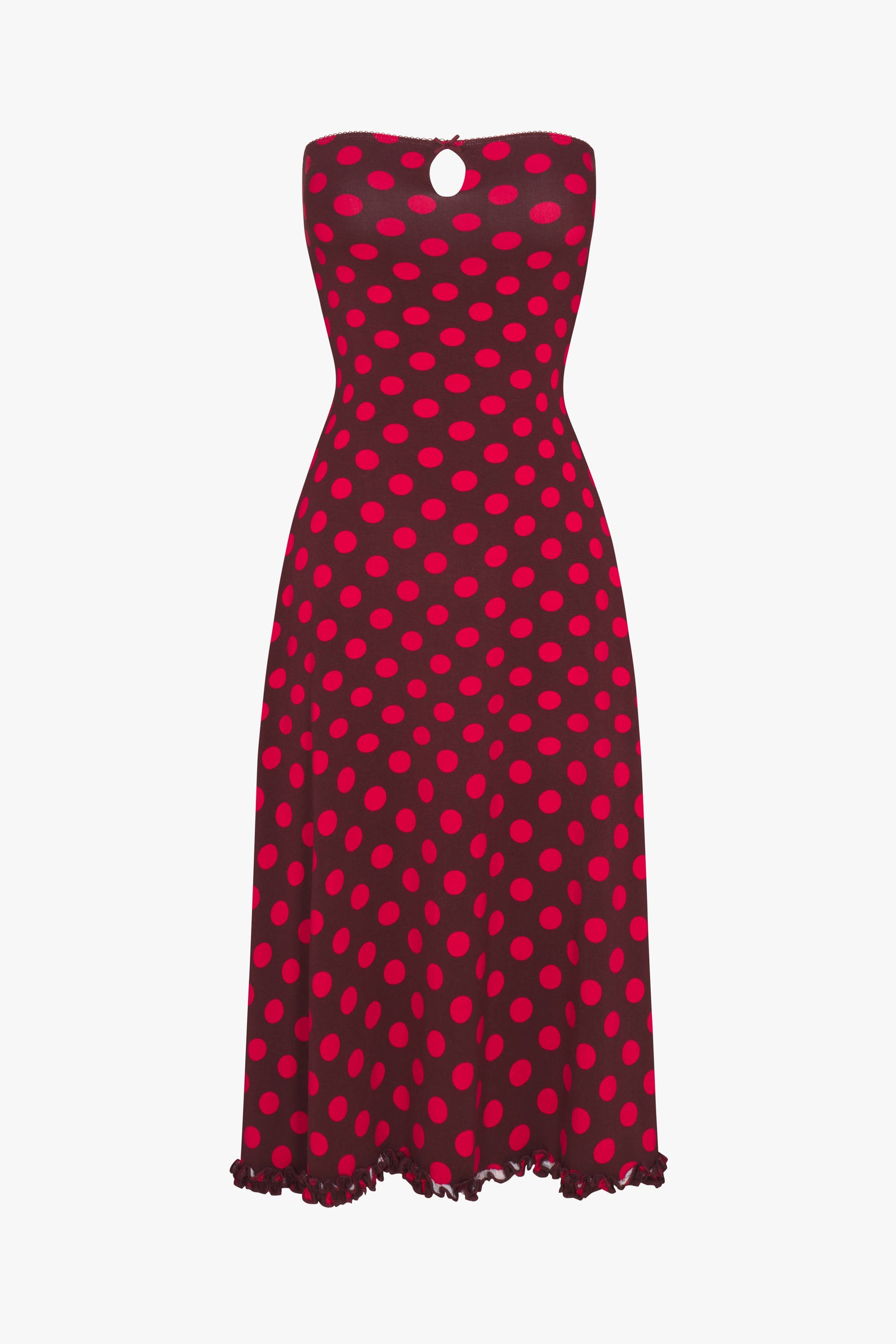 KEYHOLE TUBE DRESS IN SCARLET DOT