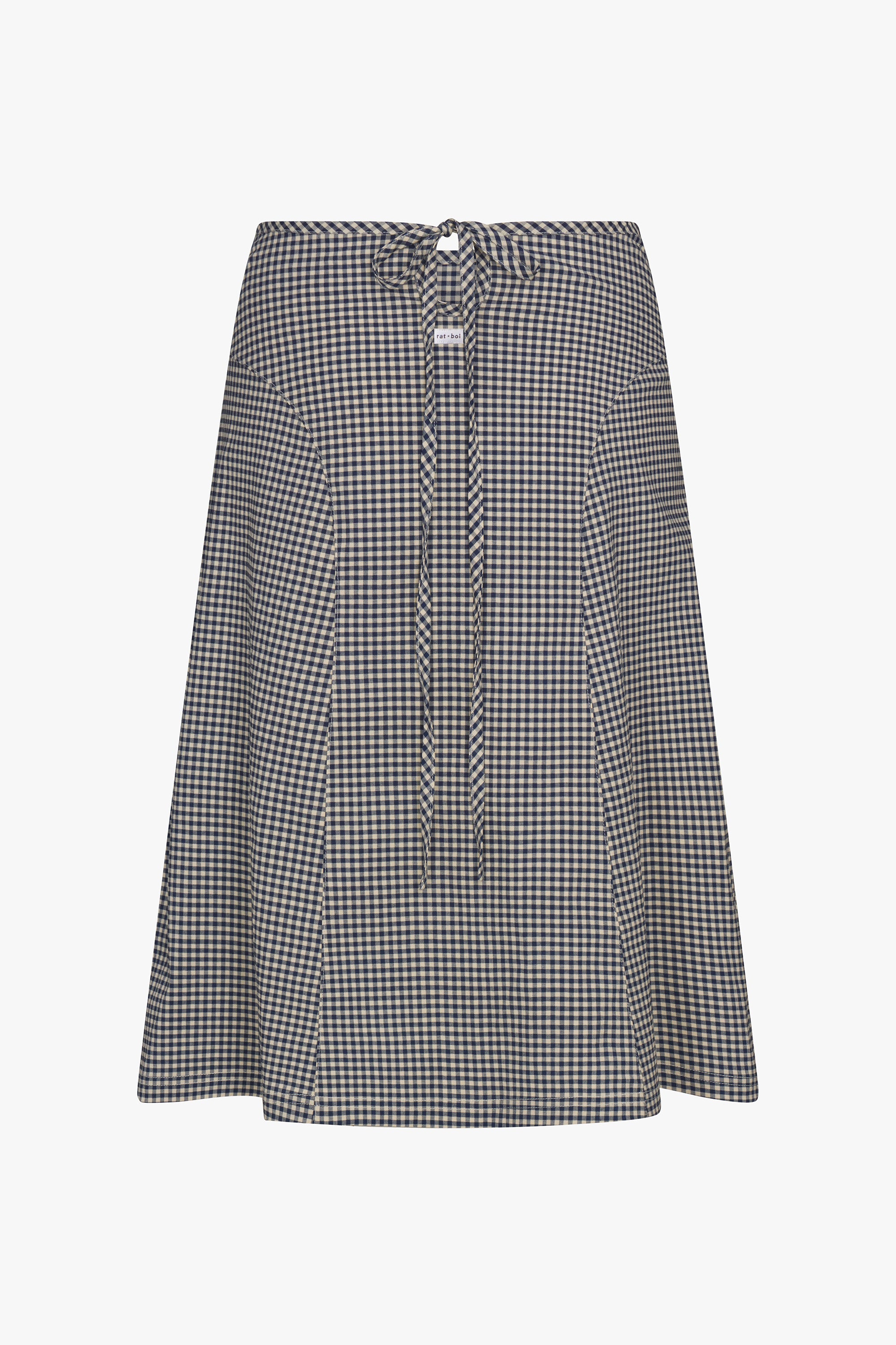 KEYHOLE MIDI SKIRT IN NAVY GINGHAM