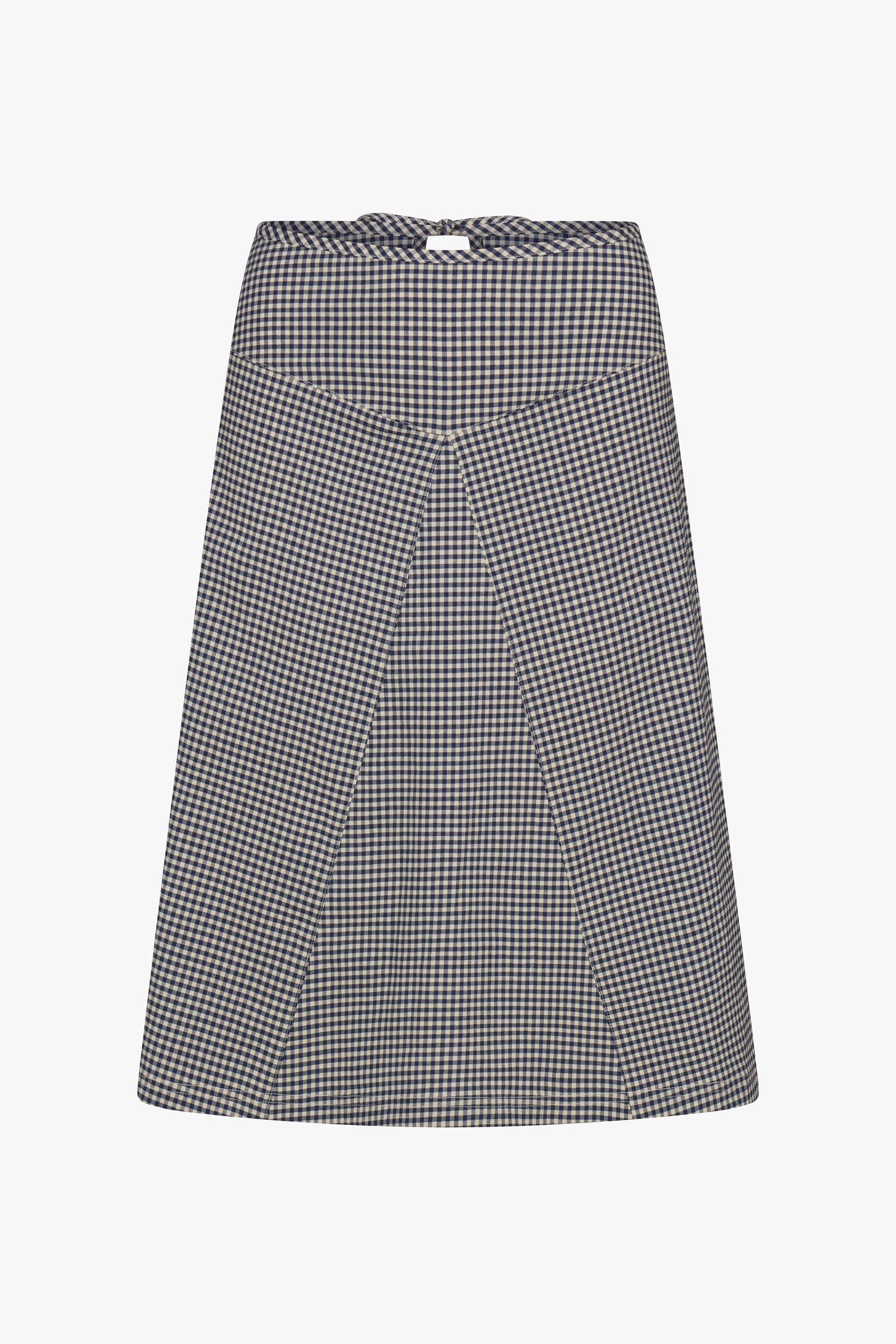KEYHOLE MIDI SKIRT IN NAVY GINGHAM