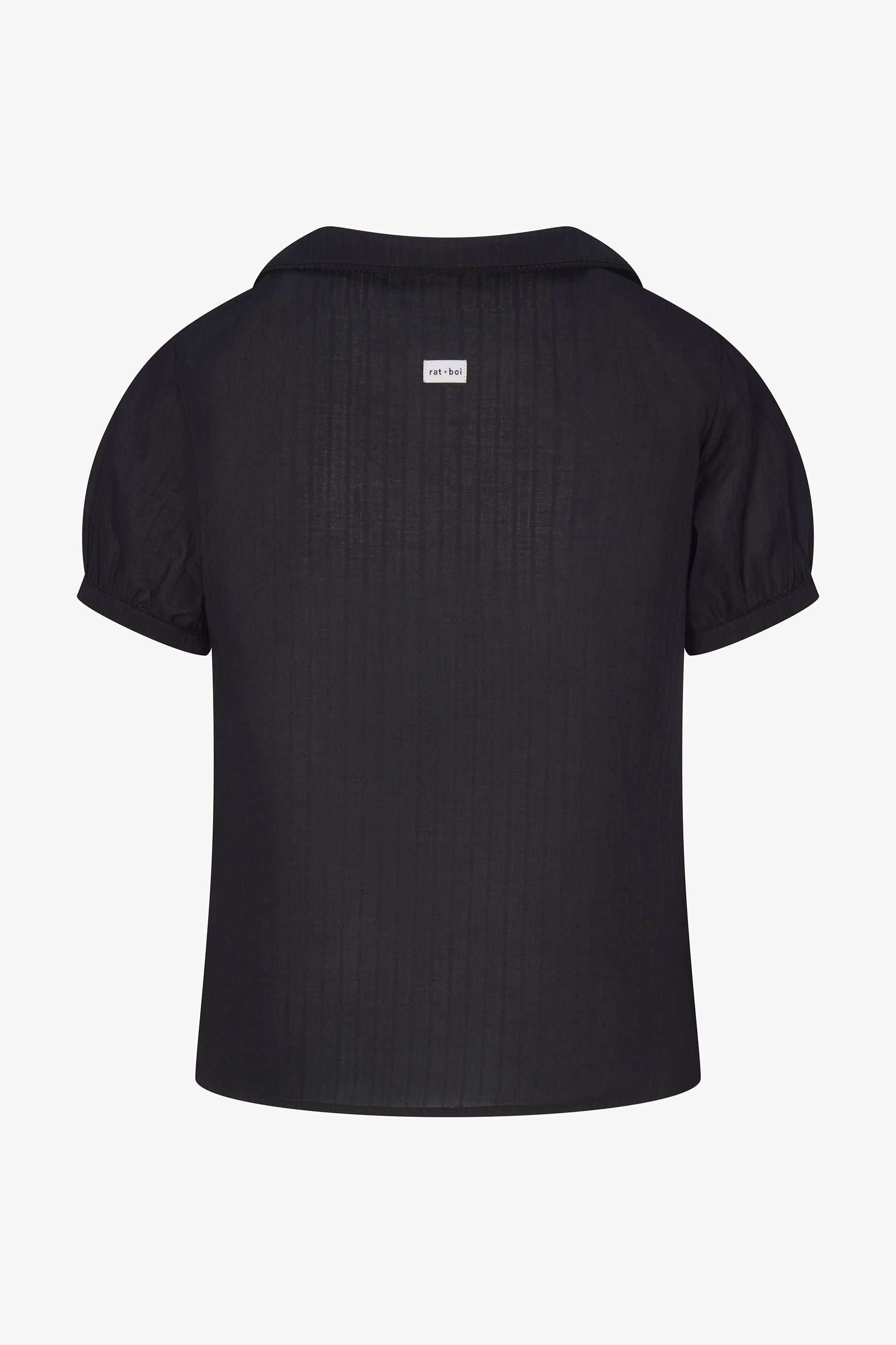 PUFF SLEEVE BUTTON DOWN IN ONYX DOBBY