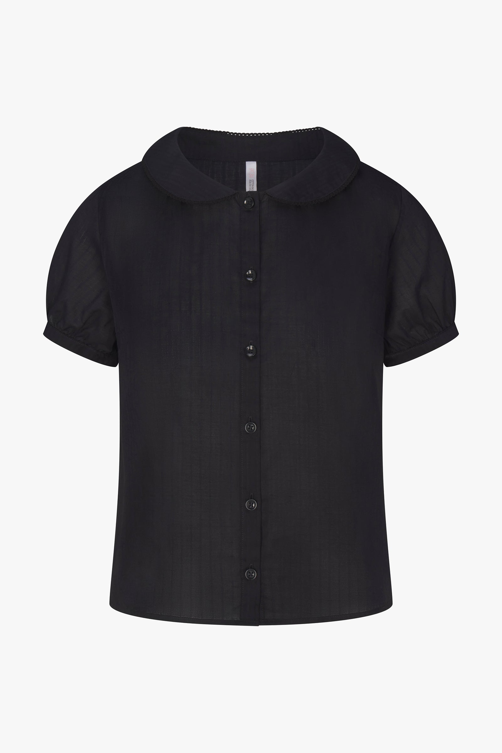 PUFF SLEEVE BUTTON DOWN IN ONYX DOBBY