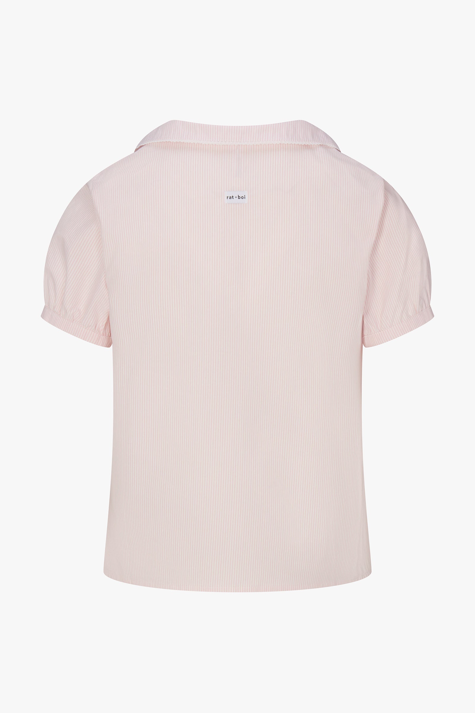 PUFF SLEEVE BUTTON DOWN IN BLUSH STRIPE
