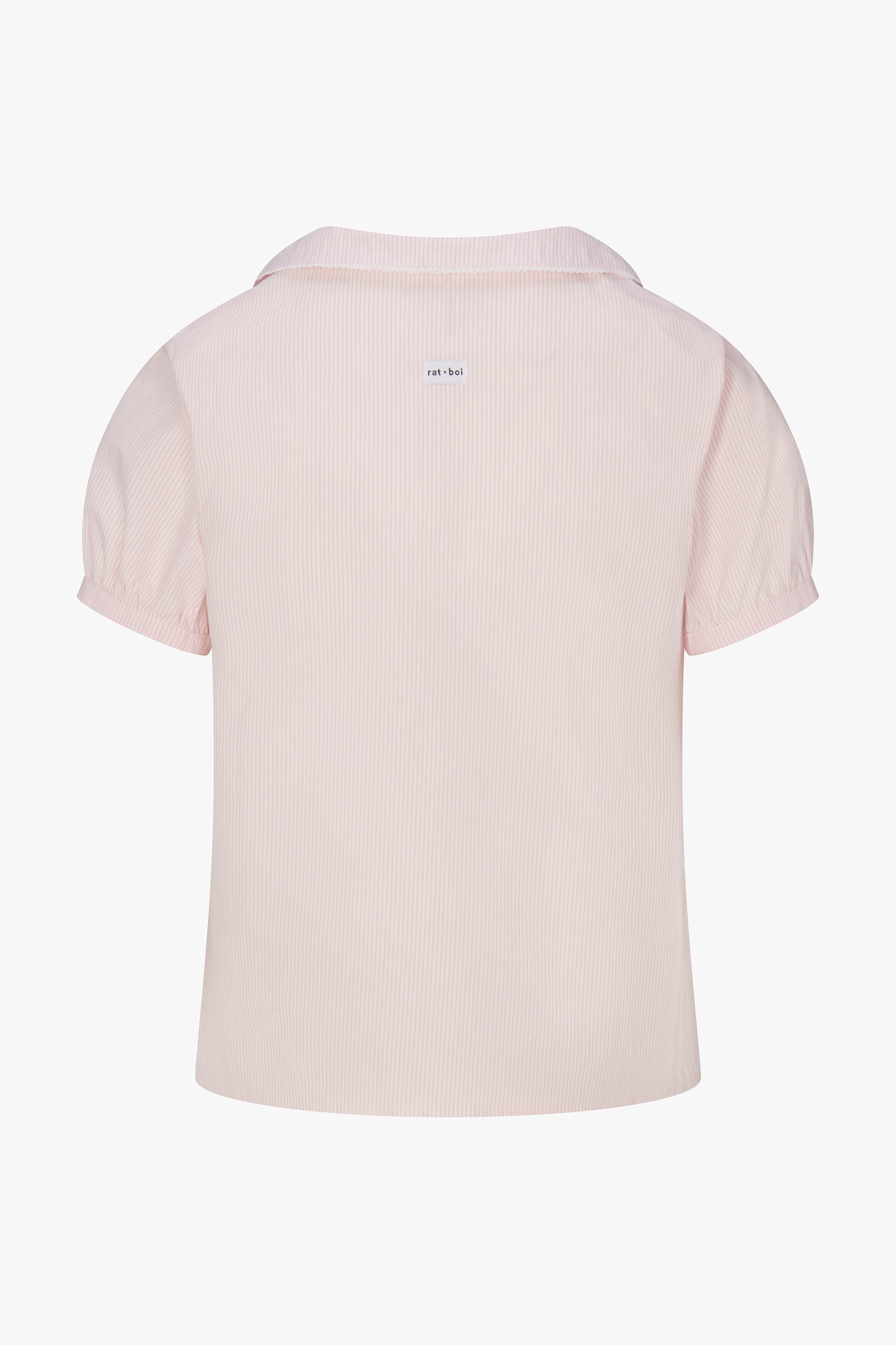 PUFF SLEEVE BUTTON DOWN IN BLUSH STRIPE