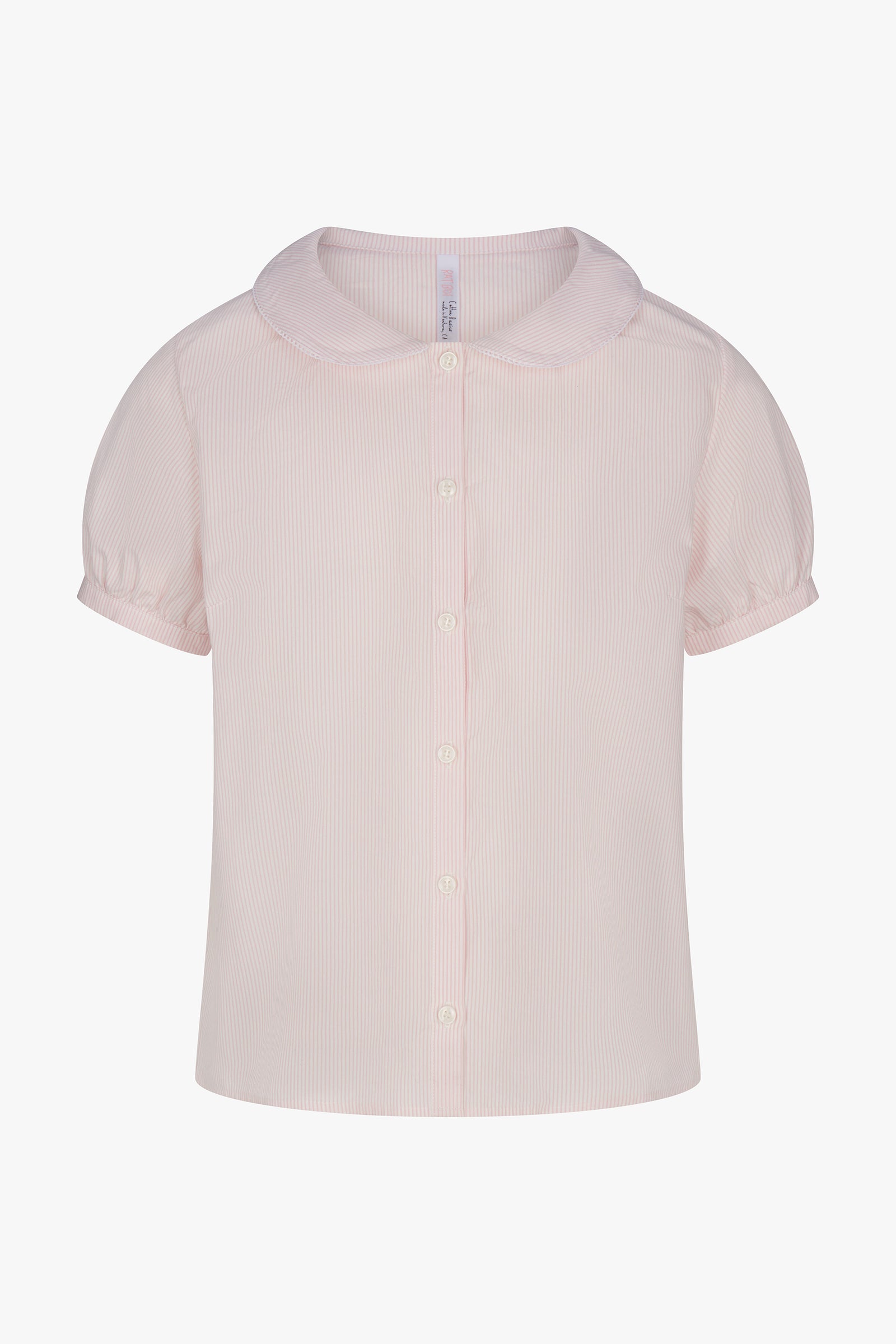PUFF SLEEVE BUTTON DOWN IN BLUSH STRIPE
