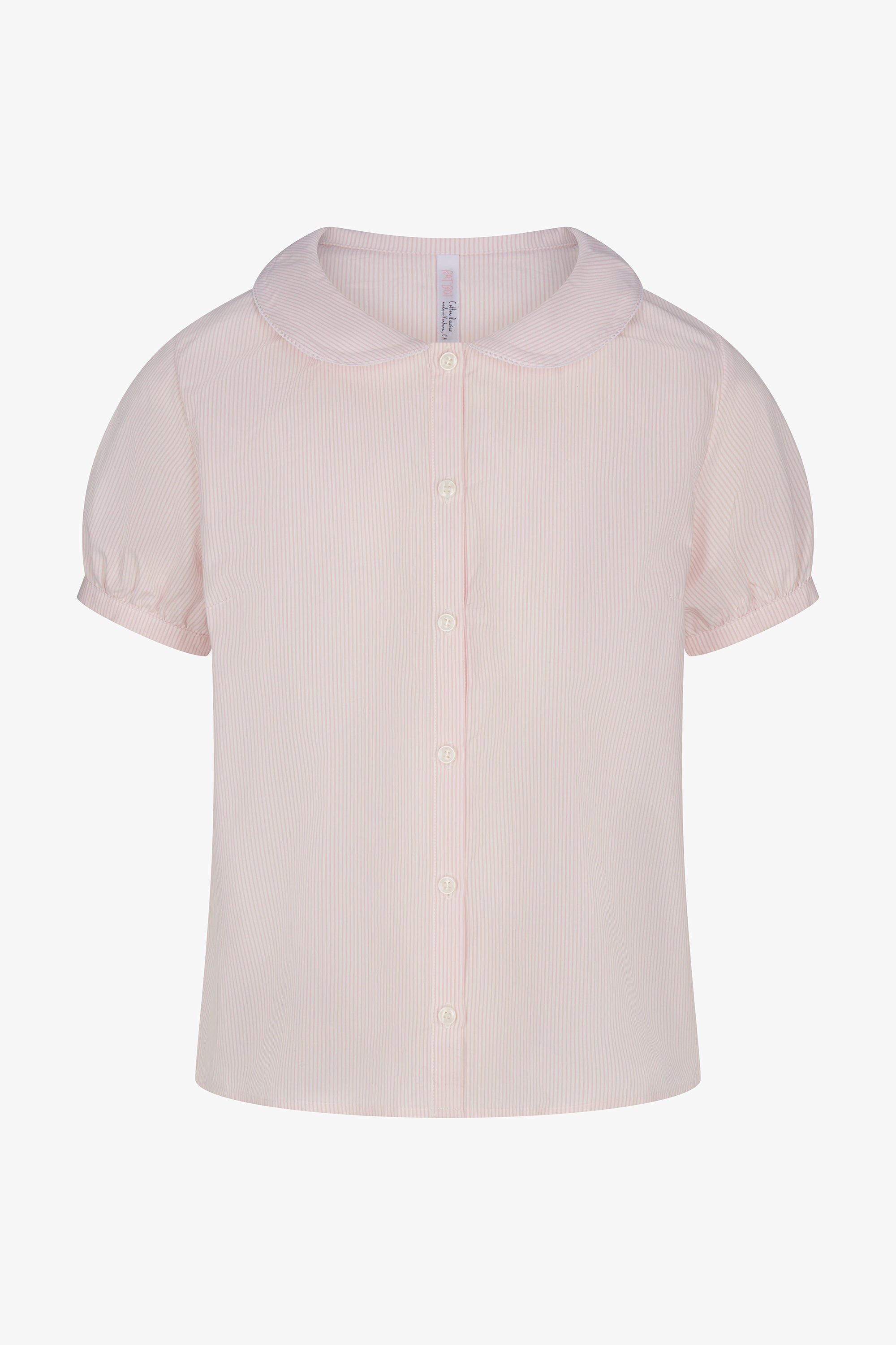 PUFF SLEEVE BUTTON DOWN IN BLUSH STRIPE