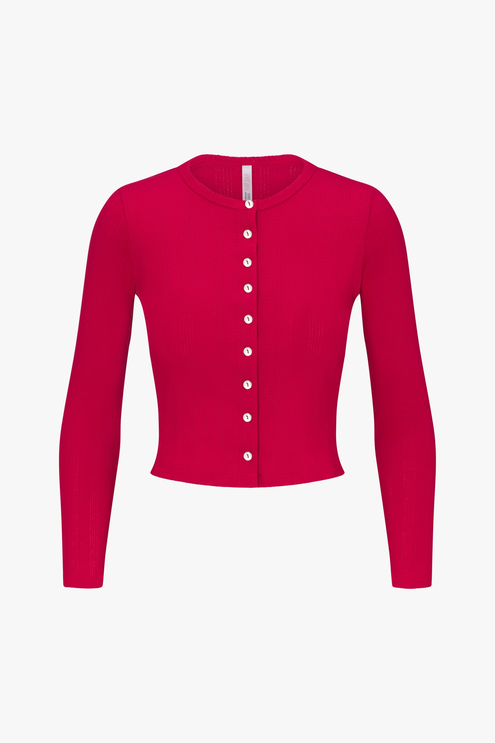 POINTELLE CARDIGAN IN CHERRY