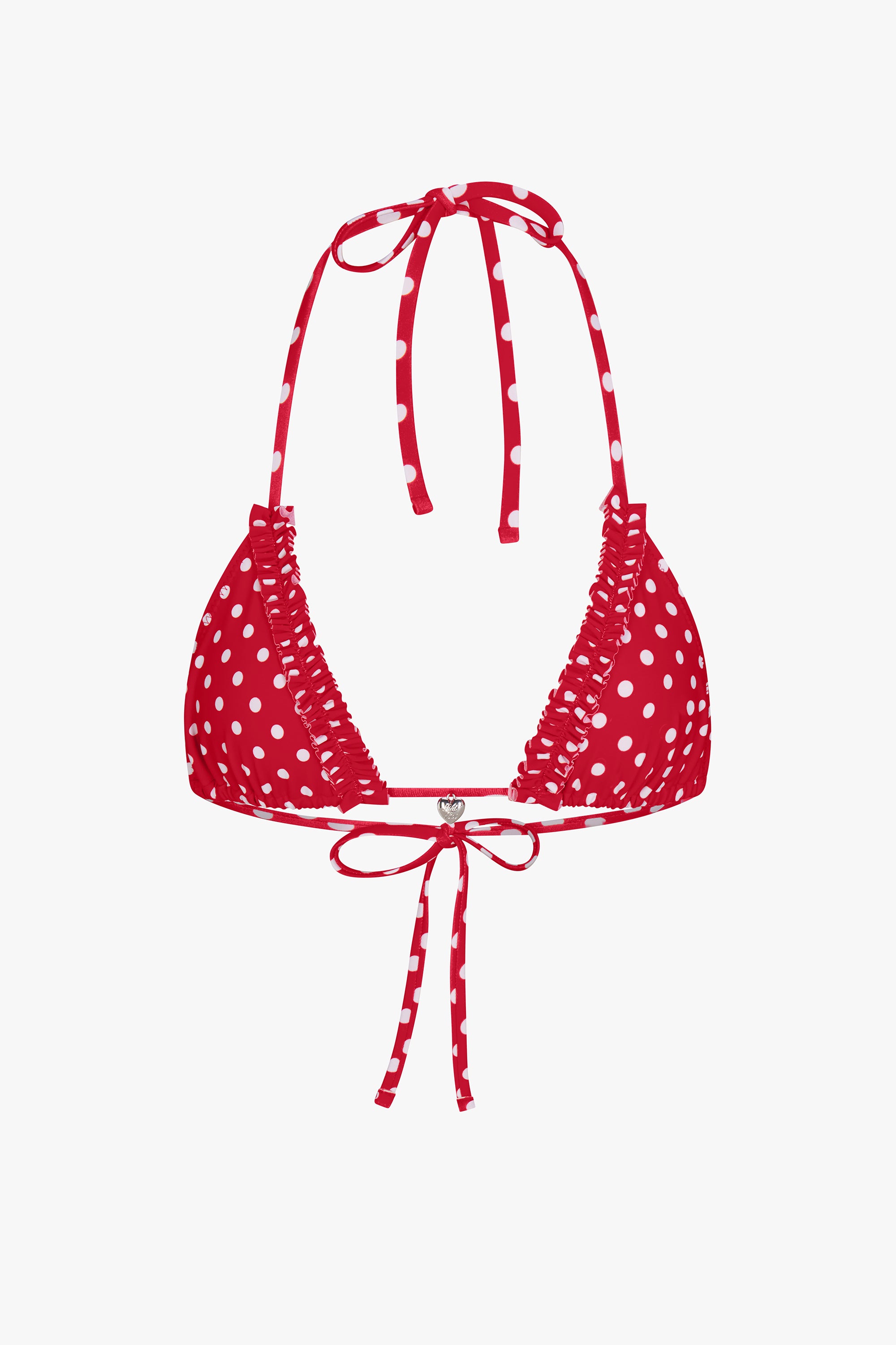 RUFFLE CHARM BIKINI TOP IN CHERRY DOT