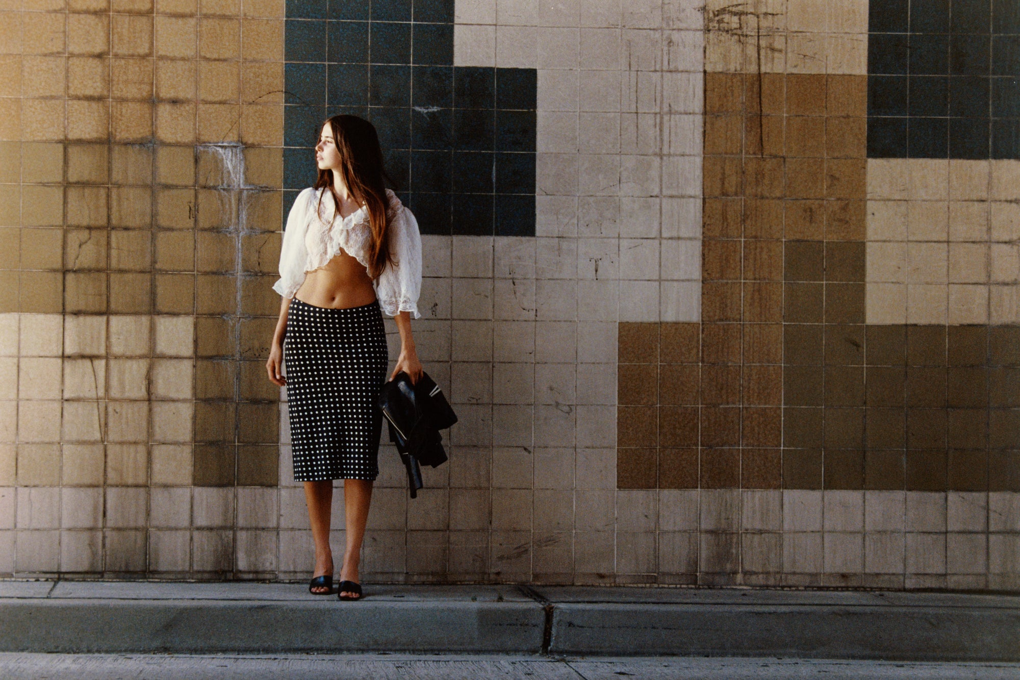 BIAS MIDI SLIP SKIRT IN DOMINO DOT