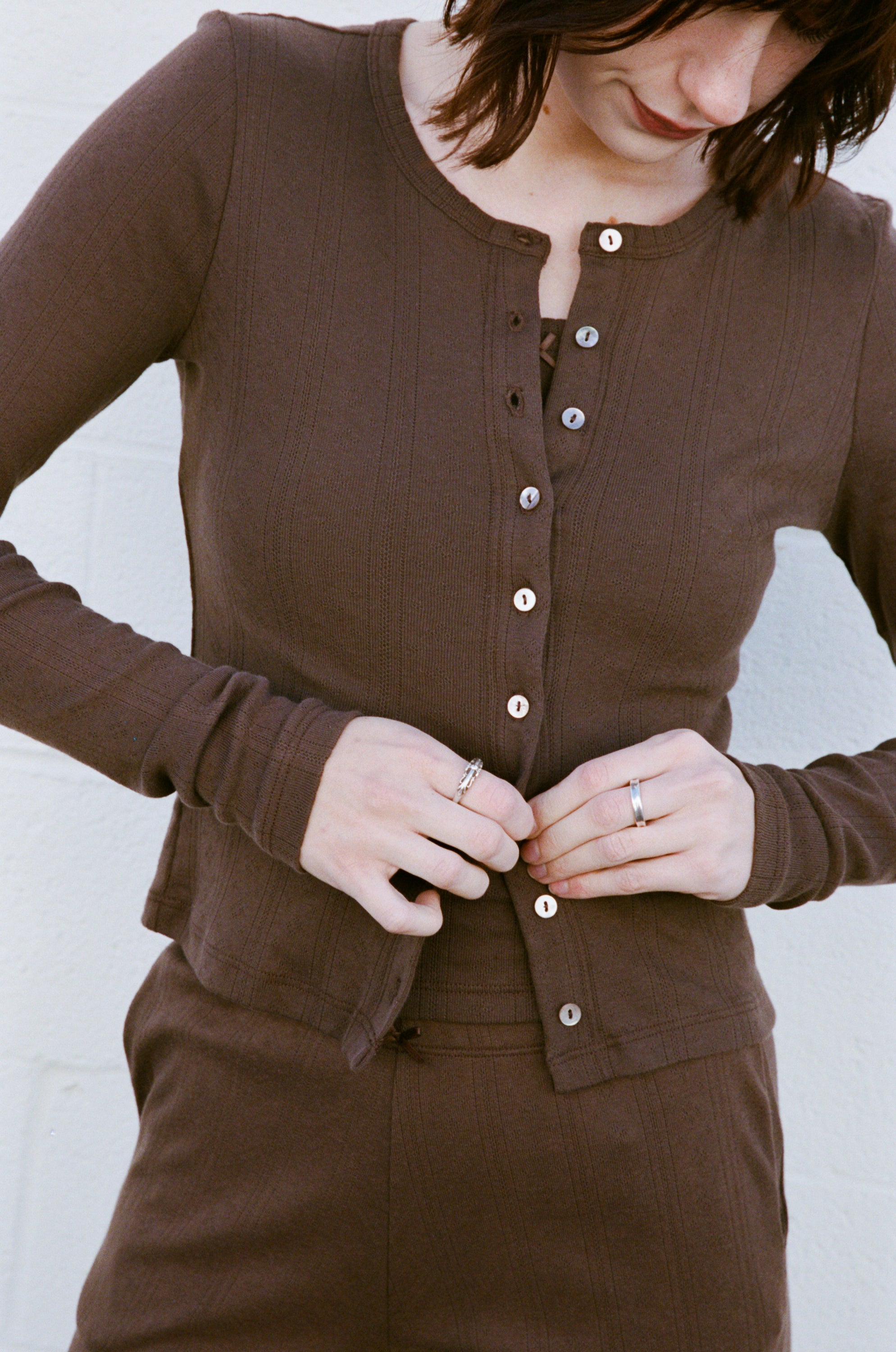 SQUARE NECK POINTELLE CAMI IN COCOA