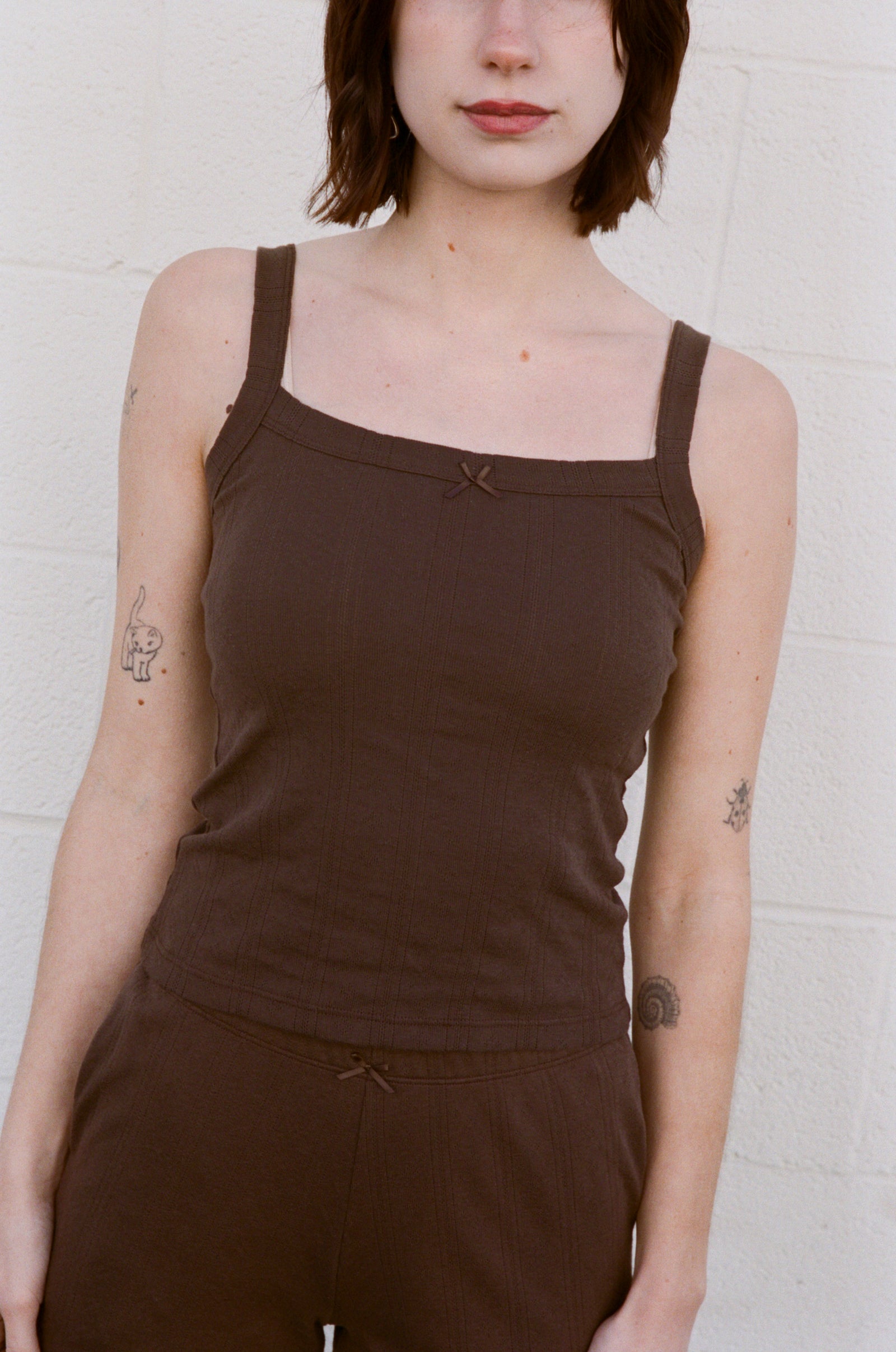 SQUARE NECK POINTELLE CAMI IN COCOA