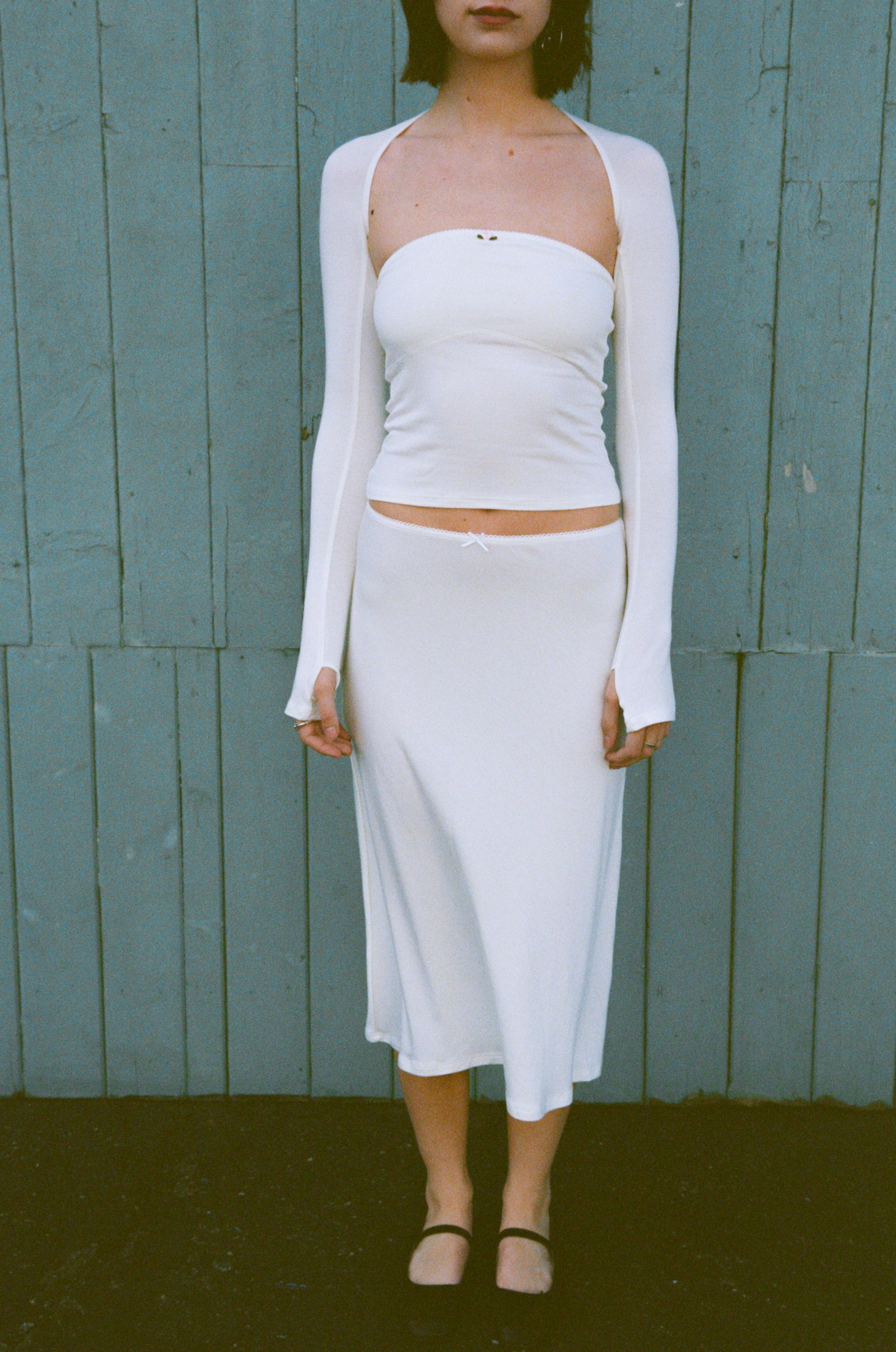 BIAS MIDI SLIP SKIRT IN CLOUD