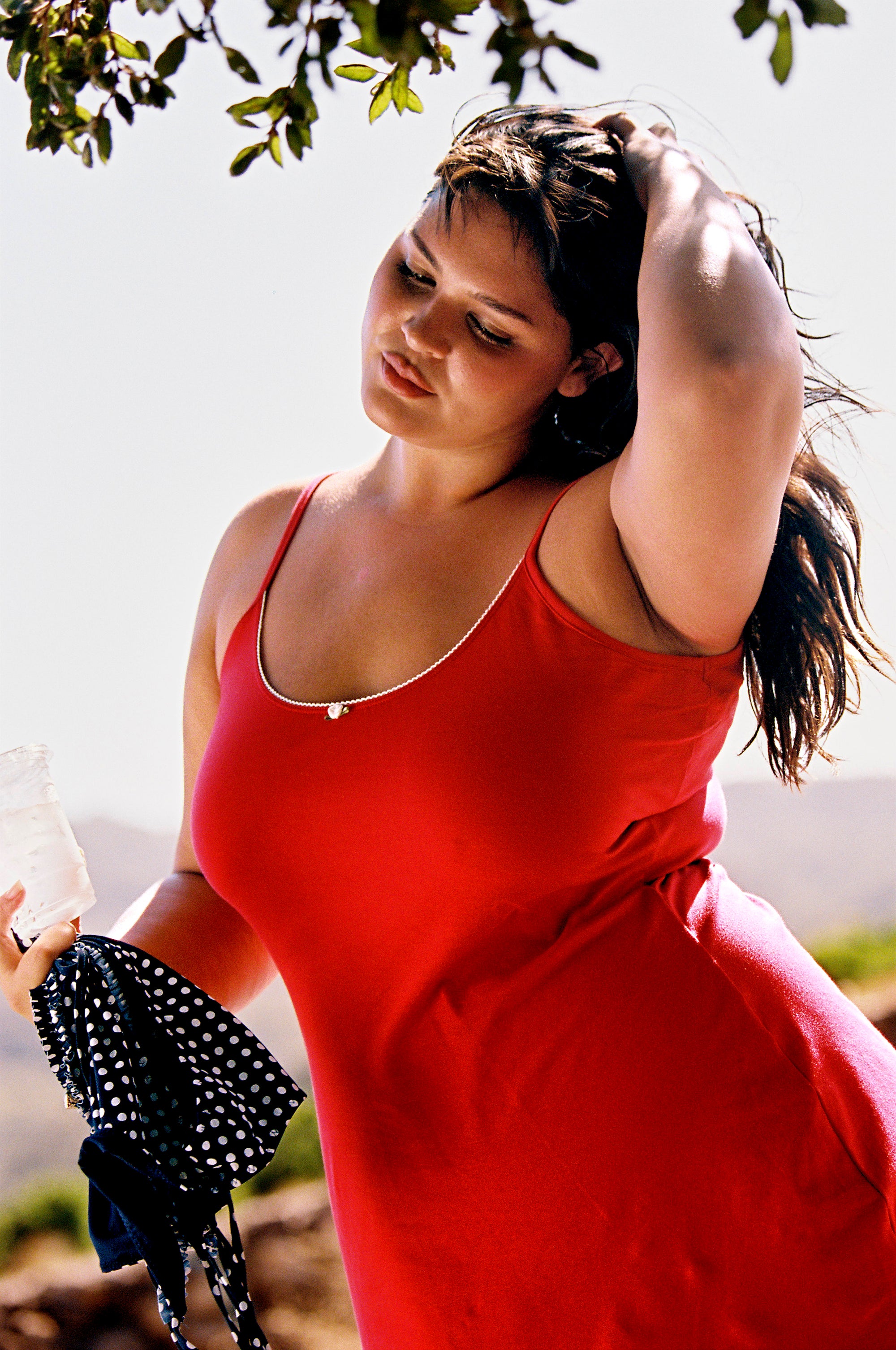 SCOOP BACK CAMI DRESS IN CHERRY