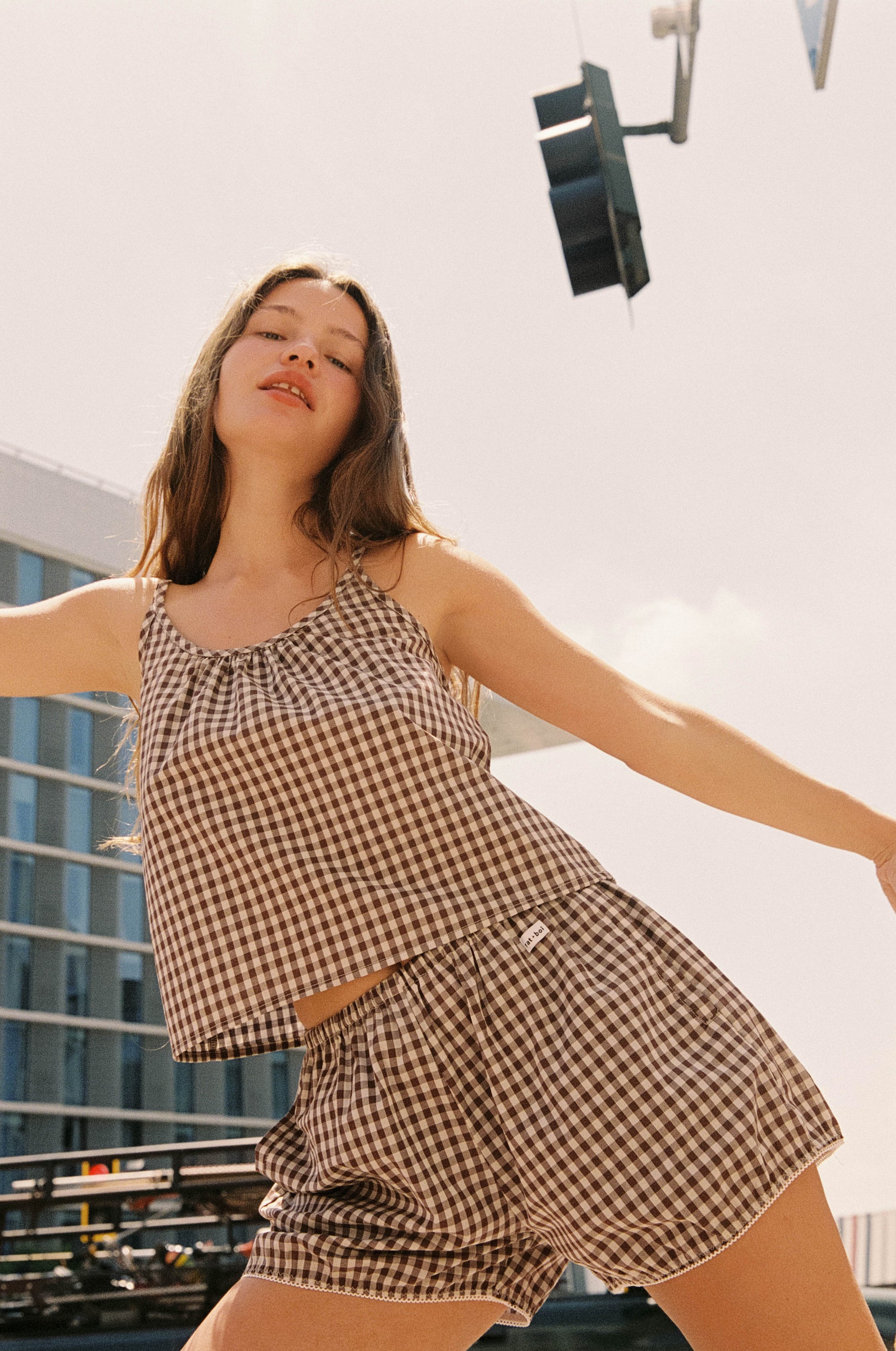 KEYHOLE CAMI IN TEDDY GINGHAM