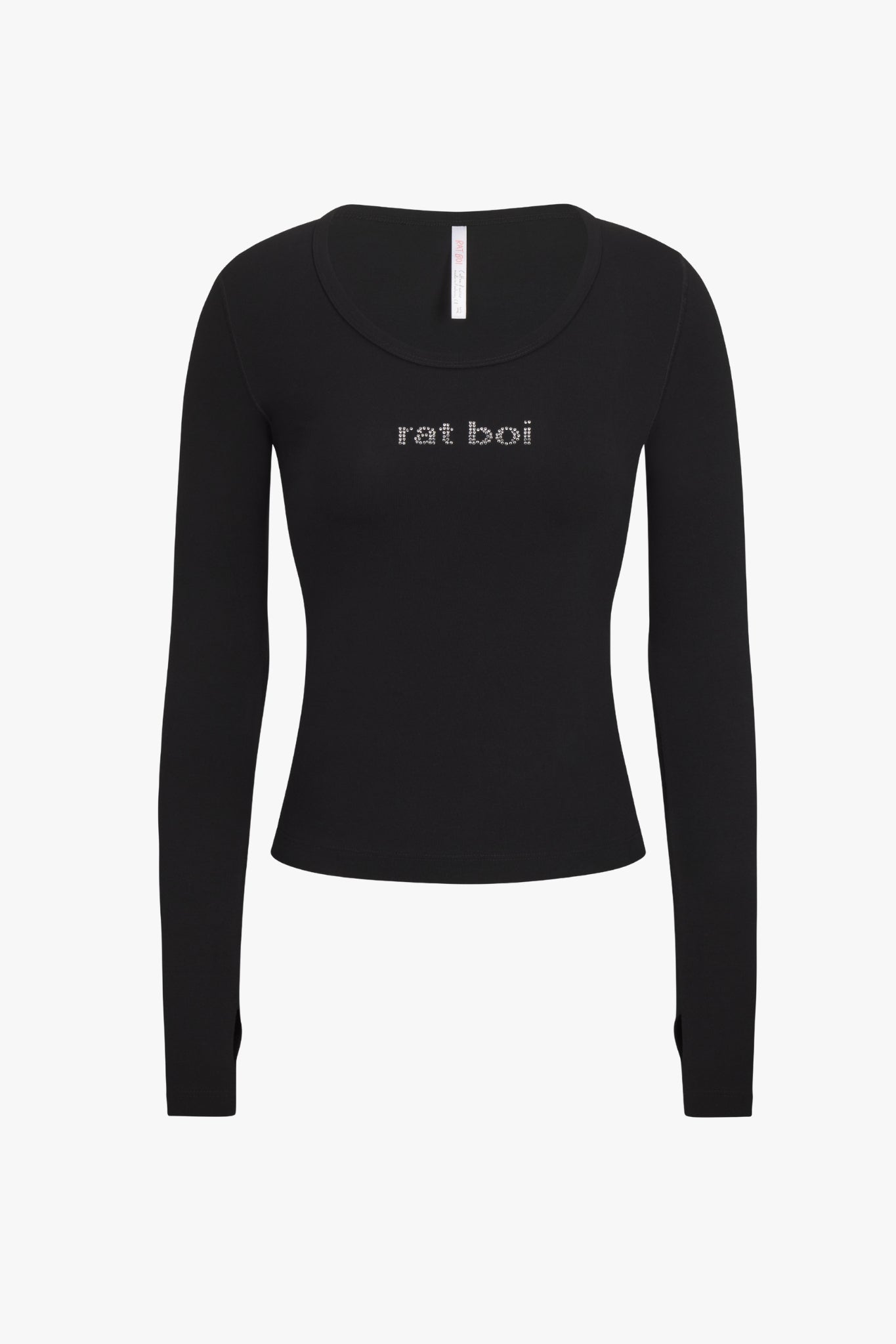 LONG SLEEVE LOUNGE TOP IN ONYX RHINESTONE