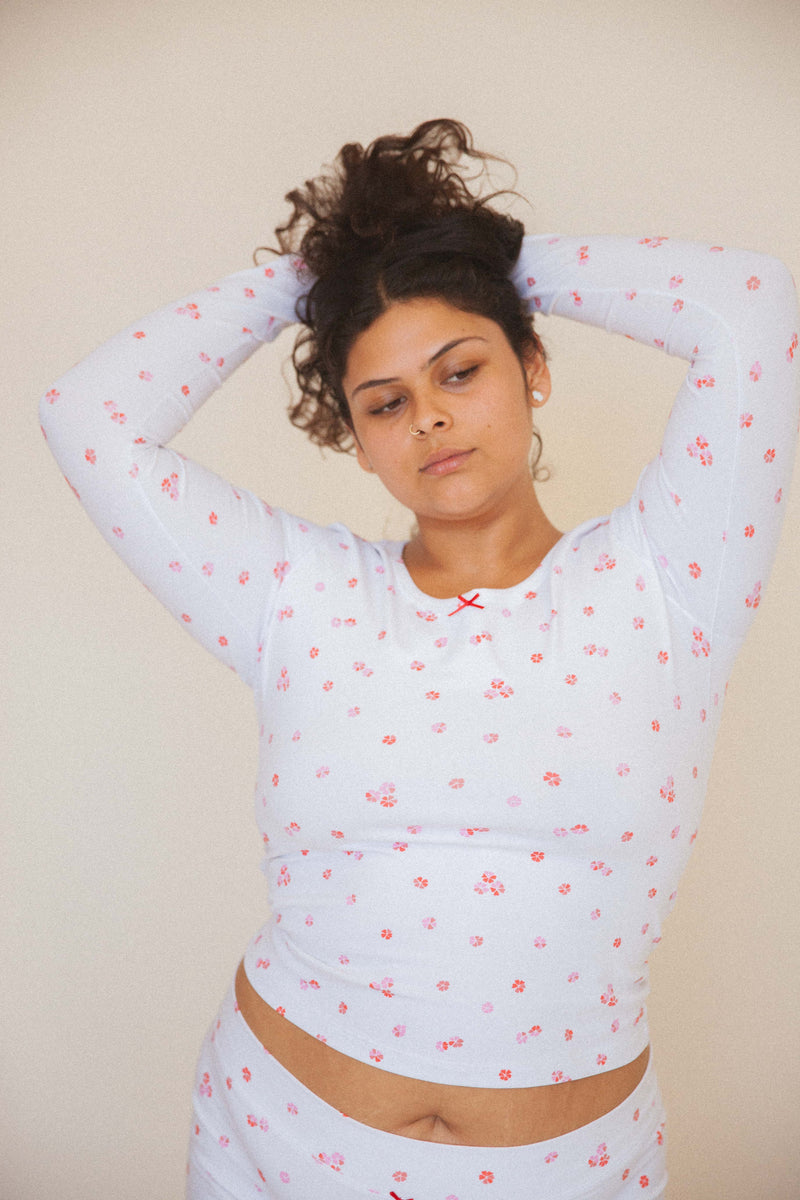 LONG SLEEVE LOUNGE TOP IN CHERRY BLOSSOM