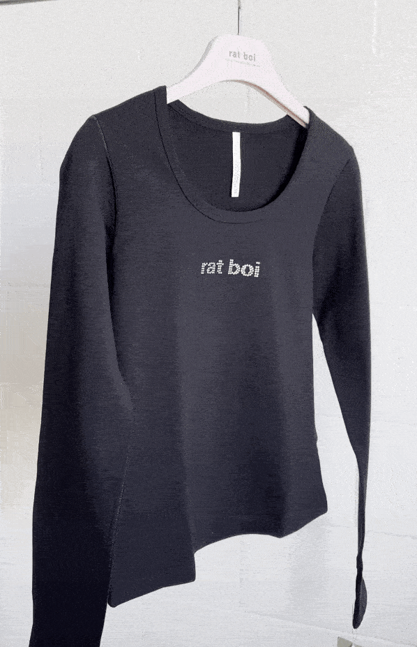 LONG SLEEVE LOUNGE TOP IN ONYX RHINESTONE